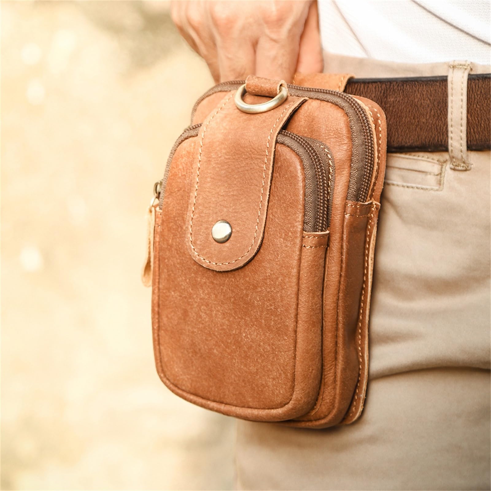 Handy-Gürteltasche Tragen Sie Gürtel Taille hängende Herren Gürteltasche Ledertasche für Den Täglichen Gebrauch(Braun)