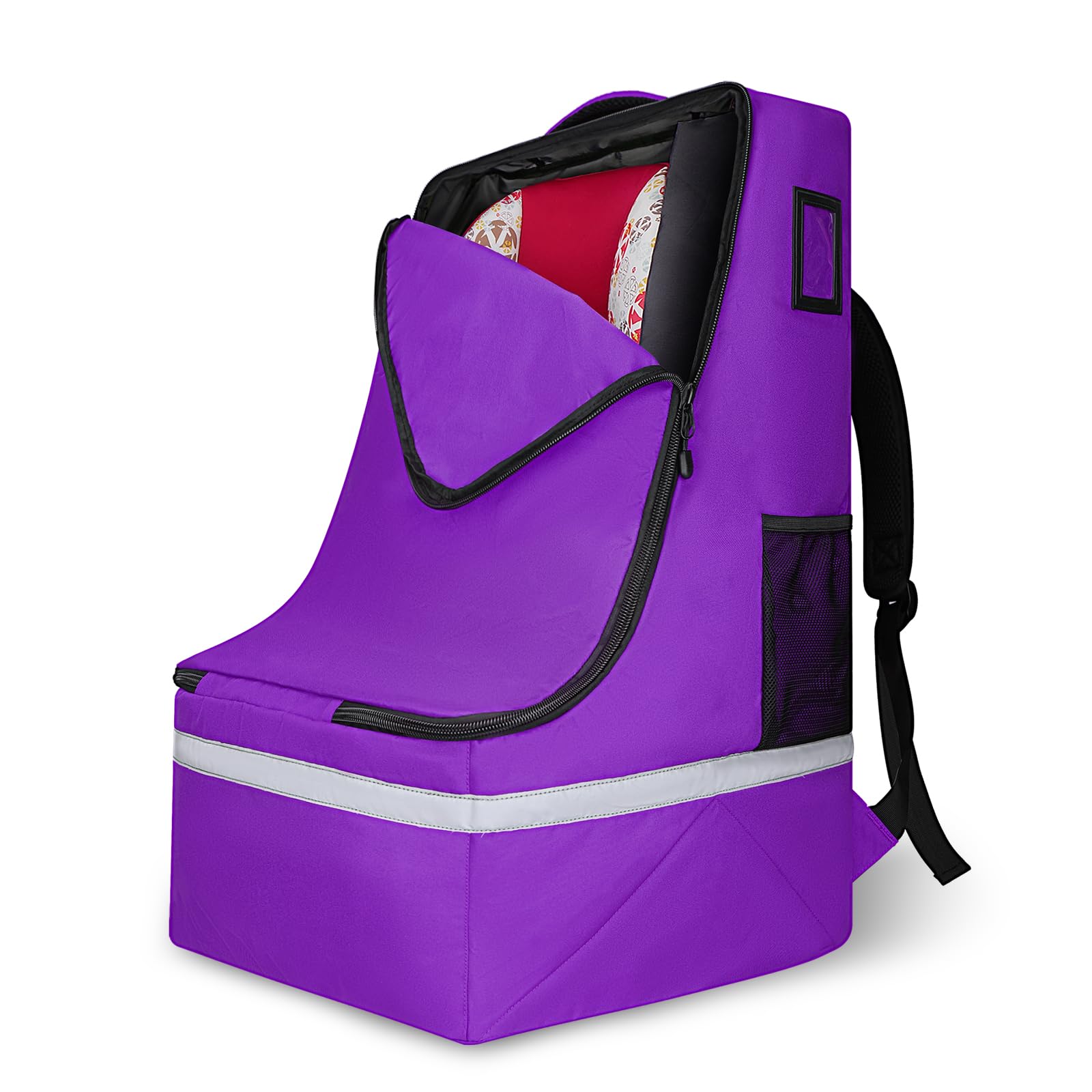 LARIPOP Car Seat Travel Bag for Airplane, Universal Gate Check Car Seat Bag, Padded Backpack with Waist Belt, Reflective Strips &amp; Protective Feet, Fits Infant Convertible Booster Seats, Purple