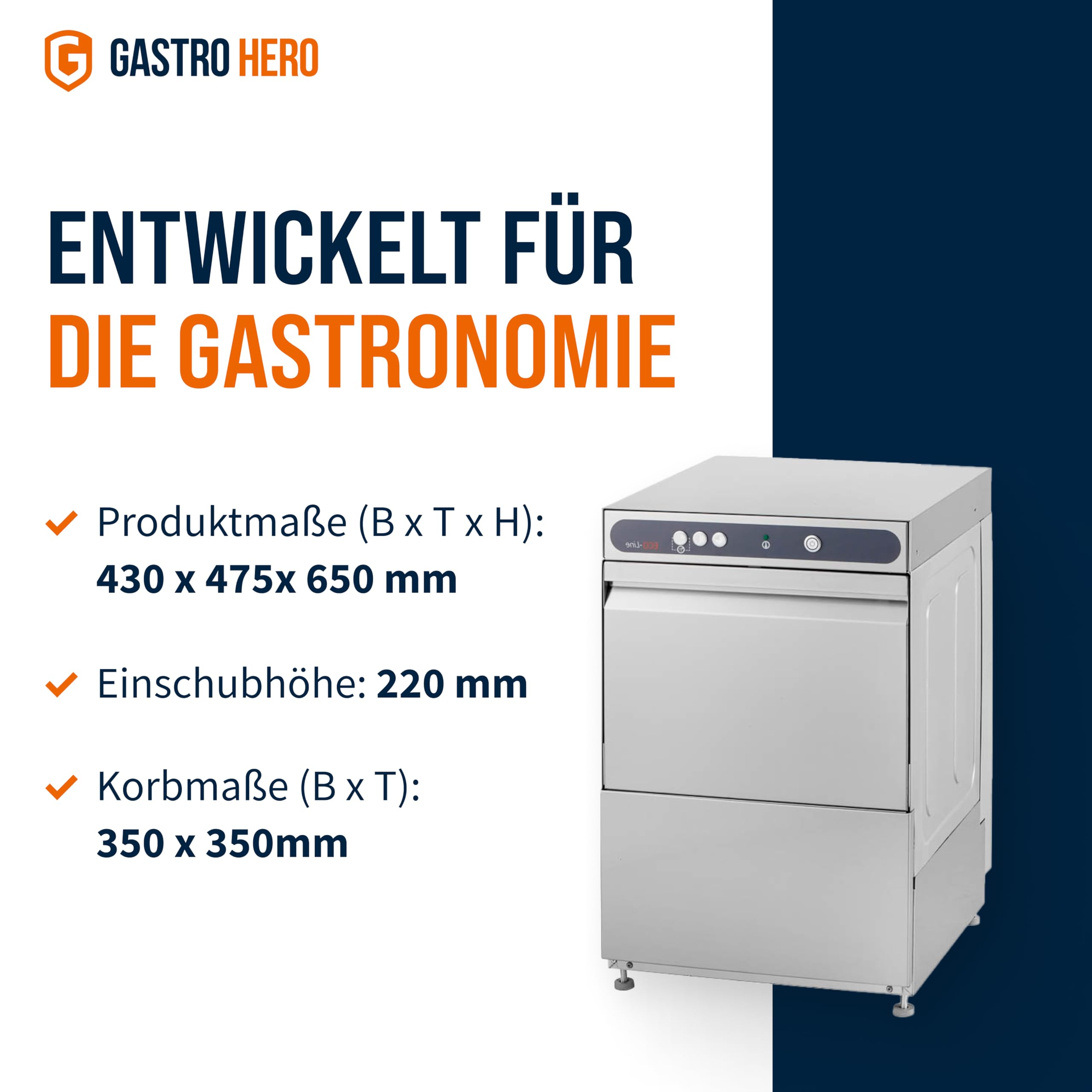 GastroHero Gläserspülmaschine Eco 35 230 V, Gläserspüler Gastronomie, Gläserspülmaschine Gastro, Gastronomiebedarf, Energiesparend, Schnellzyklus, Ideal für professionelle Küchen und Bars