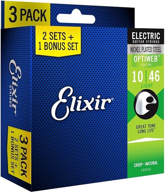 Elixir Strings 16552 Nickel Plated Steel Electric Guitar Strings with Optiweb Coating, Set of 3 Pieces