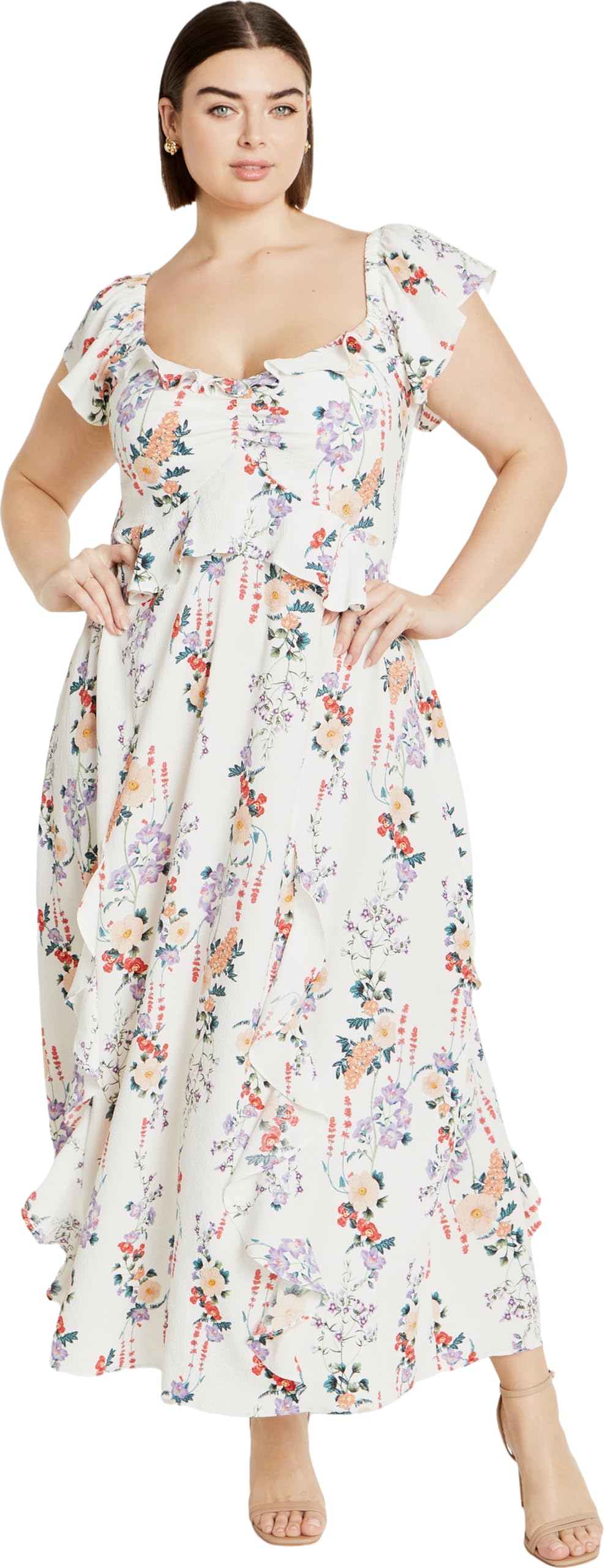Photo 1 of City Chic Women's Plus Size Frill Fee Print Maxi Dress, Climbing Blossom, 16
