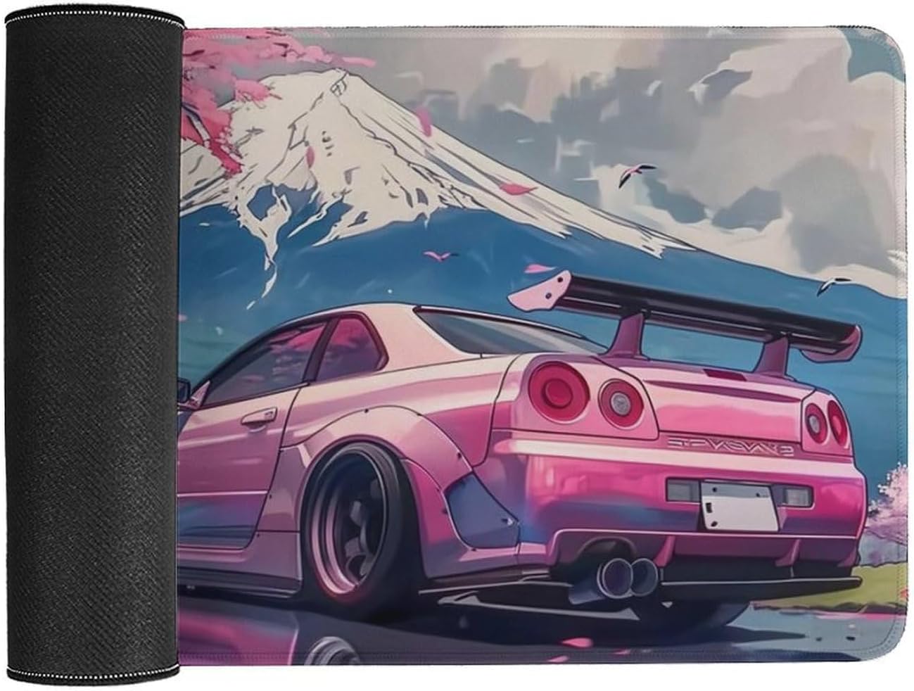 Large Mouse Pad Overlock Edge Rubber Desk Mat Computer Accessories Gaming Office Decor Table Pad Essentials Keyboard Pads for Desk Pink JDM Car R34 Mount Fuji Cherry Blossoms 40x80cm