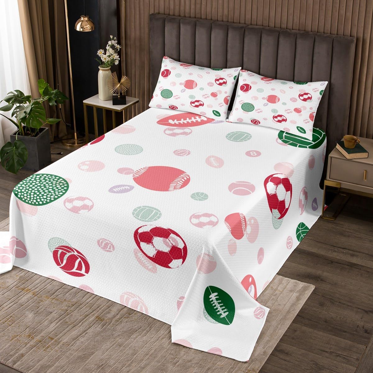 Homewish Football Baseball Bedspread Twin Size,Ball Sport Bedding Sets 2Pcs for Kids Girls Boys Room Decor,Colorful Soccer Volleyball Comforter Set Modern Soft Quilt Coverlet,1 Pillowcase