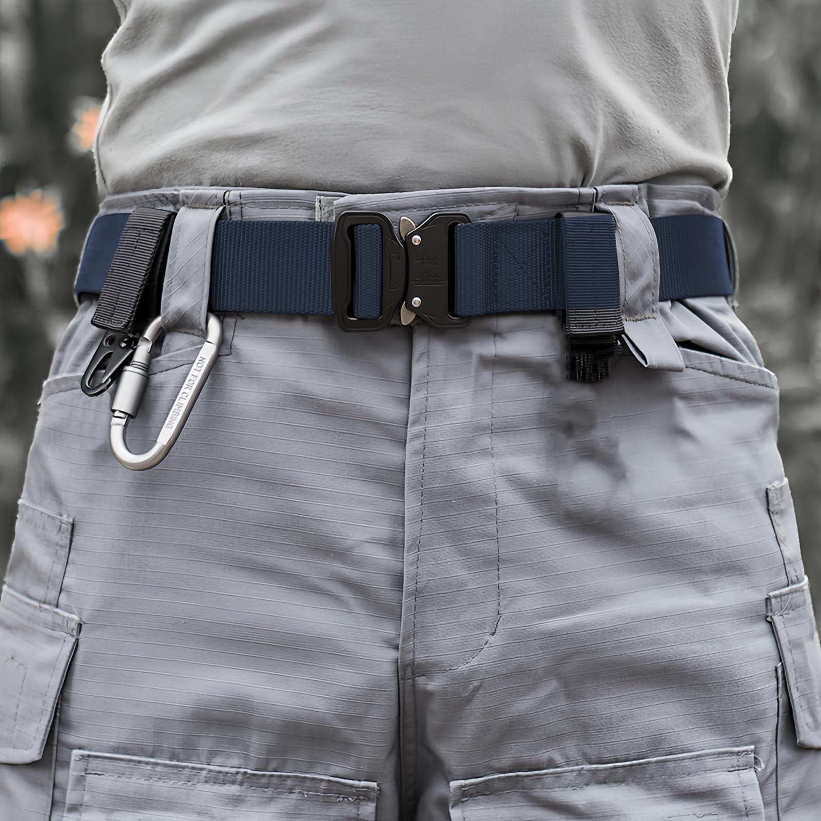 Cintura Tattica, 3,8 cm Cintura da Lavoro Militare Cinturas Tatticas Uomo Heavy Duty Nylon Militare Esercito con Fibbia in Metallo a Sgancio Rapido, per Caccia Trekking Esercizi (Marina Militare)