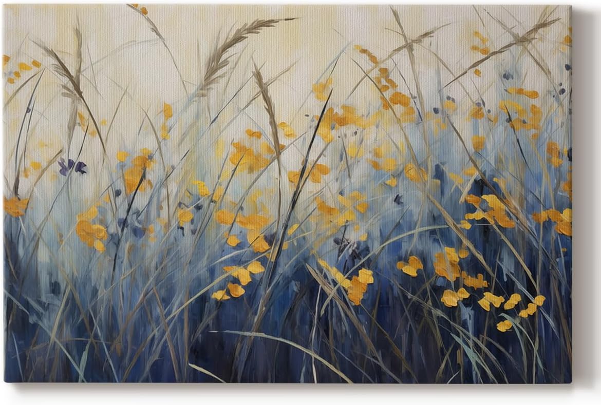 Renditions Gallery Canvas Paintings for Home Vibrant Yellow Wild Flowers Floral Artwork Wall Hangings for Drawing Room Kitchen Bedroom - 32"x48" LT571