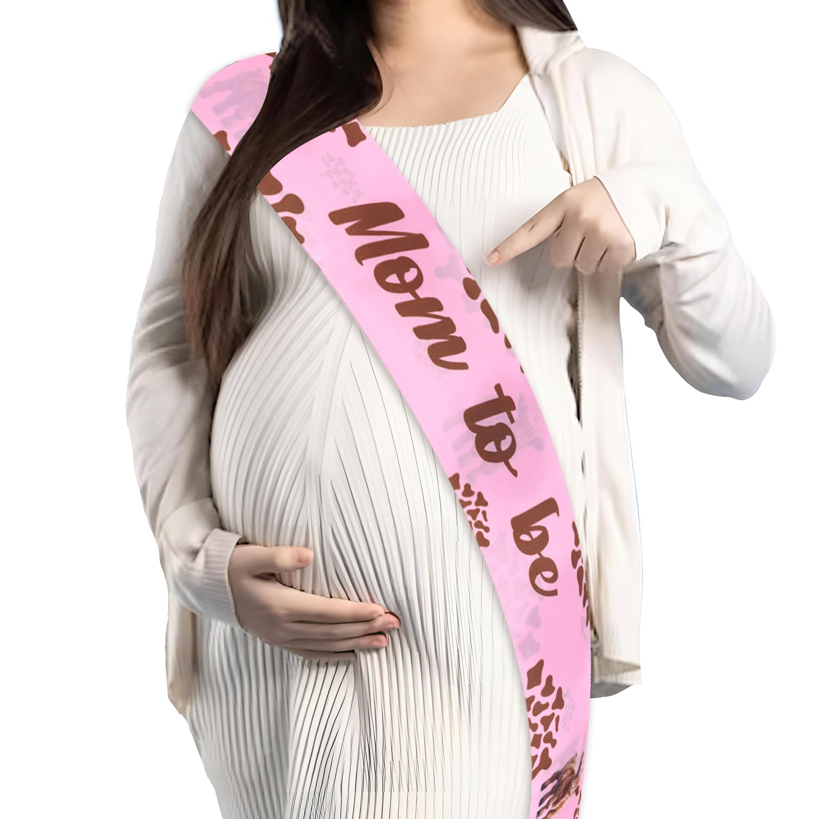 JOYMEMO Pink Highland Cow Mom to be Sash for Baby Shower Cowgirl Mom to be Satin Sash Highland