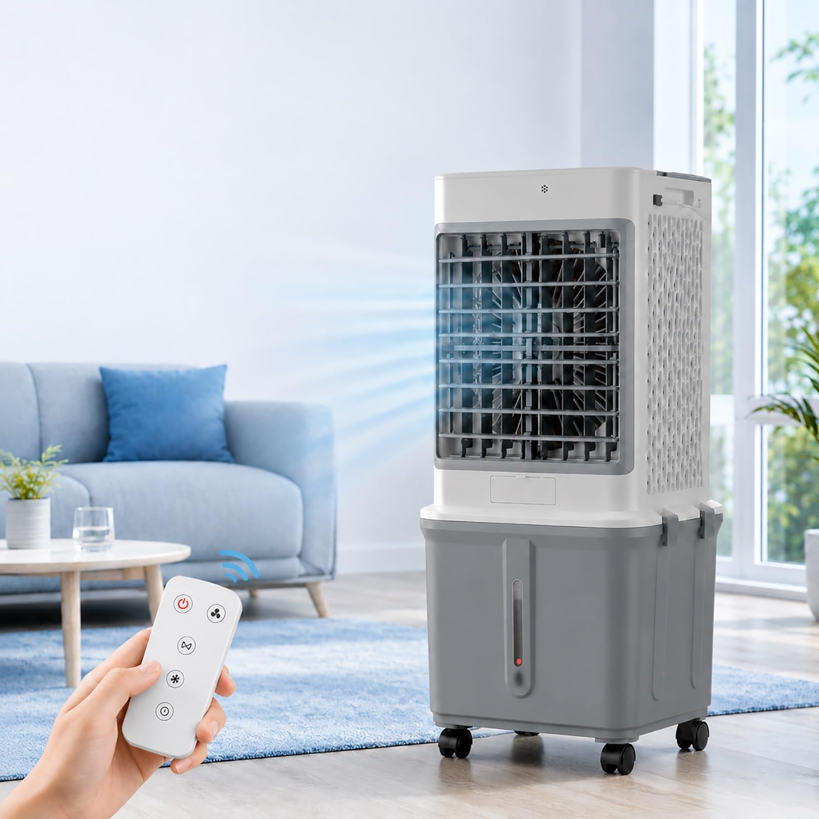 Xgqxzwc Grey Commercial Evaporative Air Cooler, Portable Swamp Cooler, Remote Control