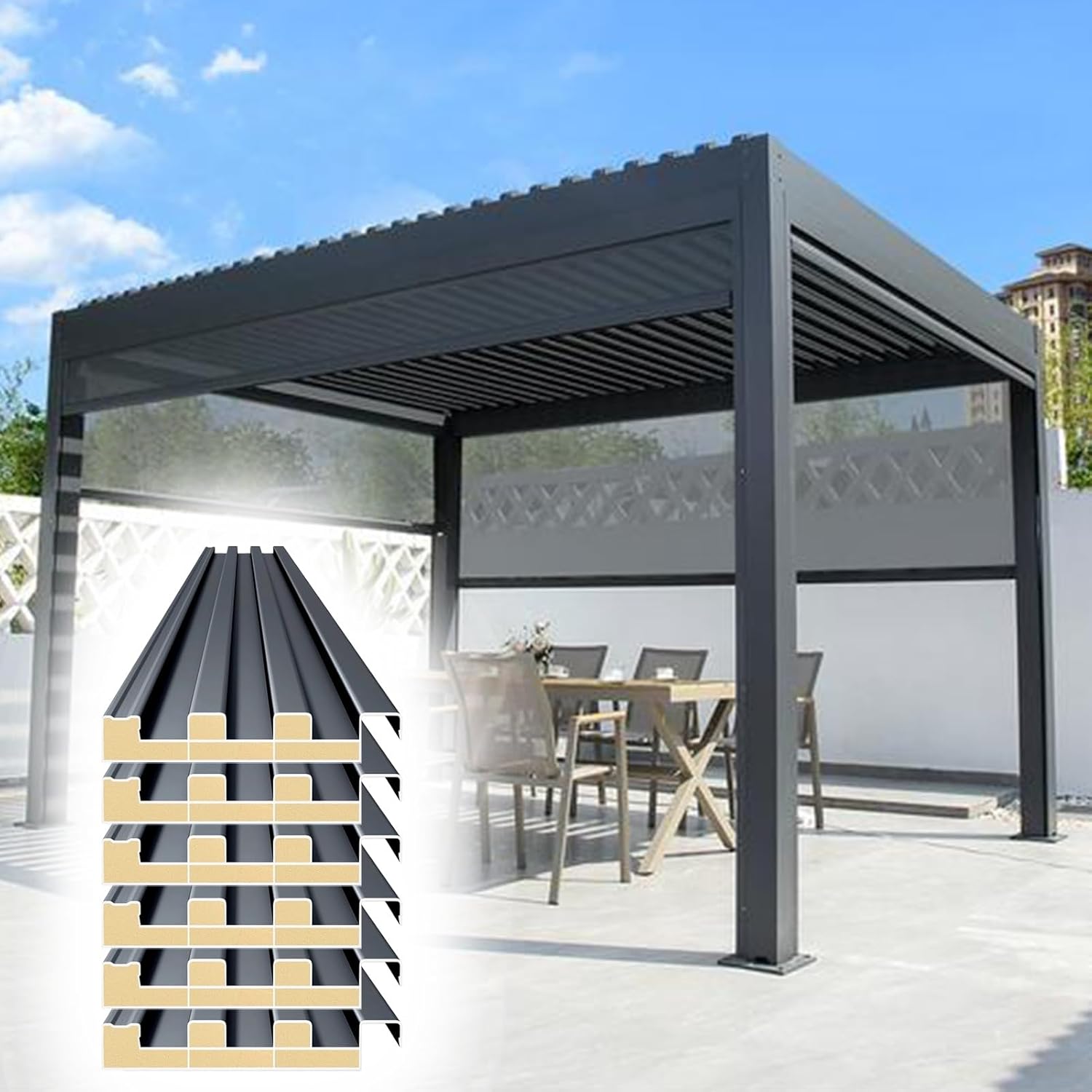 6pcs Polycarbonate Roofing Panels for Pergolas, All-Weather Metal Roof Shingles, Thickened Cladding for Outdoor Garden Sheds & Corridors (L-1m/3.3ft)