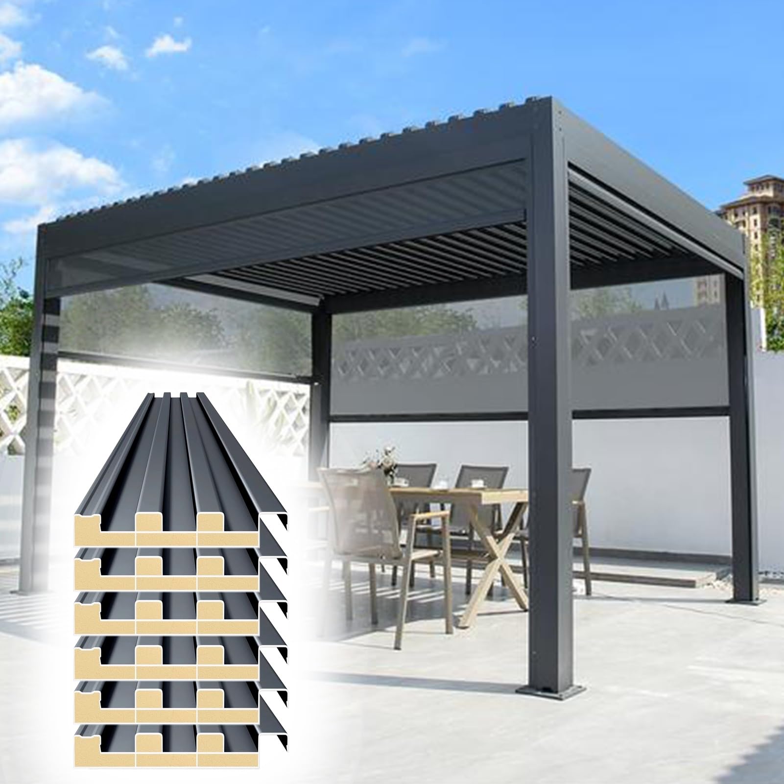 Roofing Sheets 6pcs Outdoor Pergola Metal Roof Panels, Thickened Polycarbonate Cladding Board(L 1.5m/4.9ft)