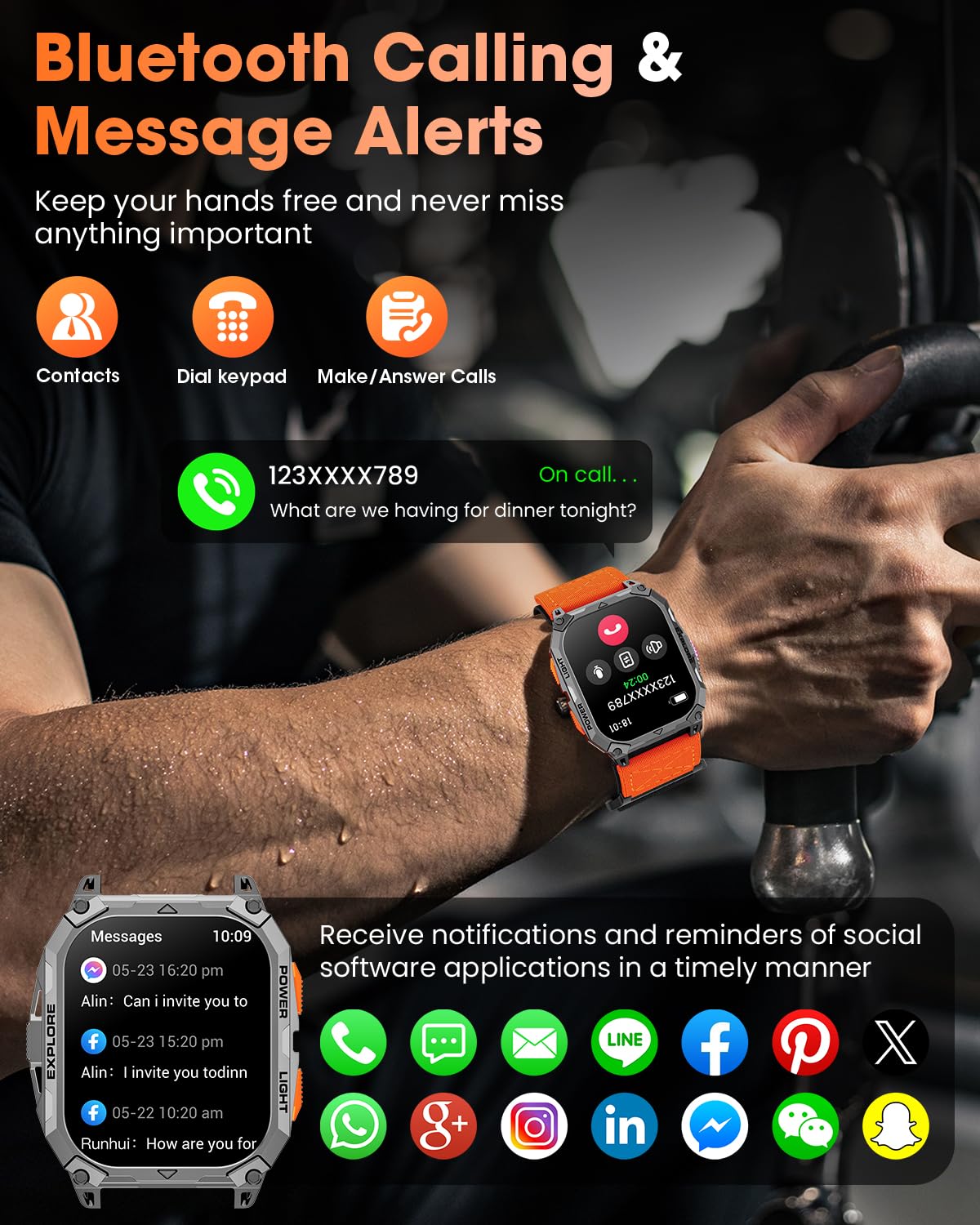 Military Smart Watches for Men (2 Straps), 2.01" HD Smartwatch with 1000 mAh Battery, Answer/Make Call, Led Flashlight, Heart Rate/Sleep Monitor, 100+ Sport Modes Fitness Tracker for Android/iPhone