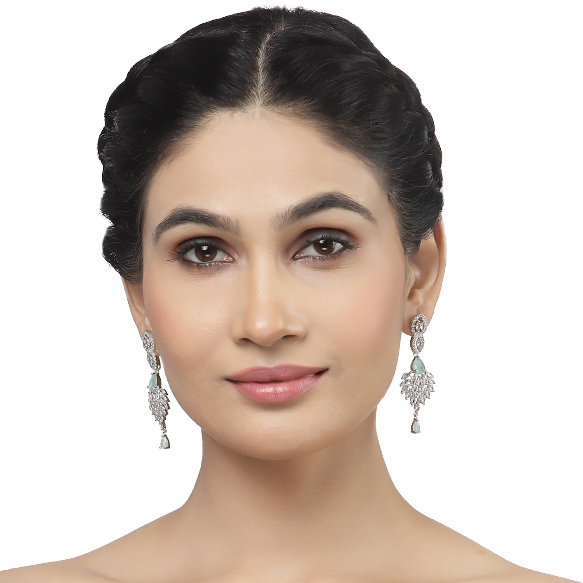 Rhodium-Plated Diamond Studded Spiked Drop Earrings