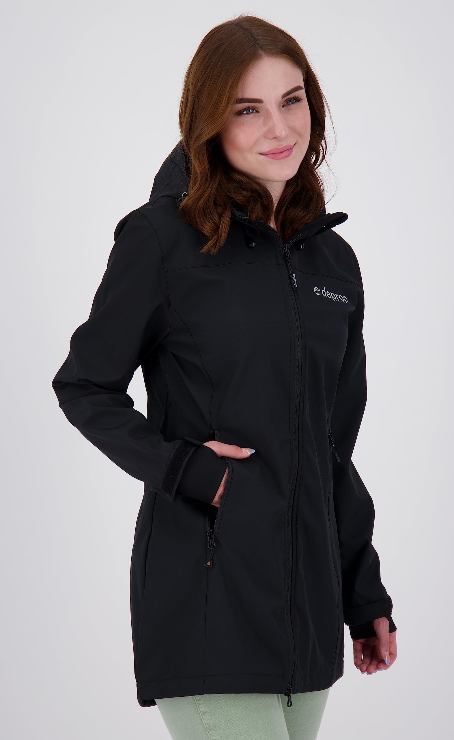 DEPROC A.C.T.I.V.E Kurtka softshell Kobiety Damski Lekki Płaszcz Softshellowy, Krótki Płaszcz Z Kapturem, Kurtka Softshellowa, Kurtka Przejściowa Cavell Long II