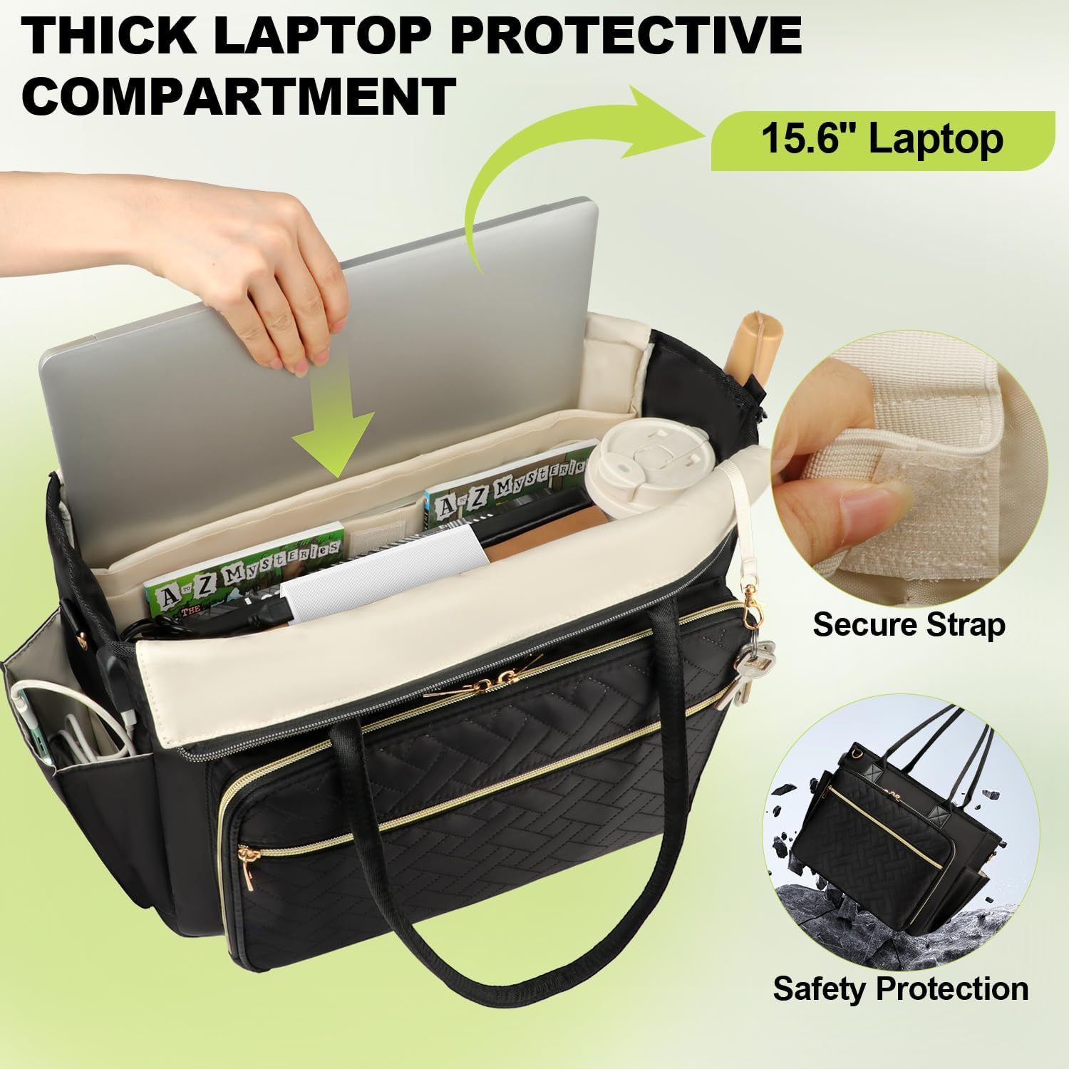 Teacher Tote Bag with Accordion File Folder Pocket& USB Charging Port, Large Utility Work Tote Bag with 15.6 Inch Laptop Compartment& Insulated Pocket for Women School Teacher Nurse (Black) - Image 8