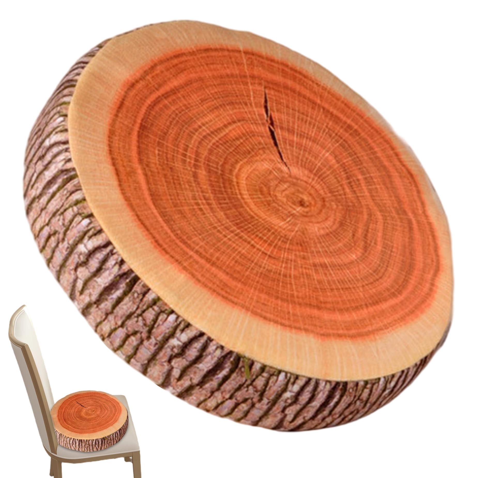 Tranche de bois d'arbre 3D coussin rond doux et jeté de lit pour chambre