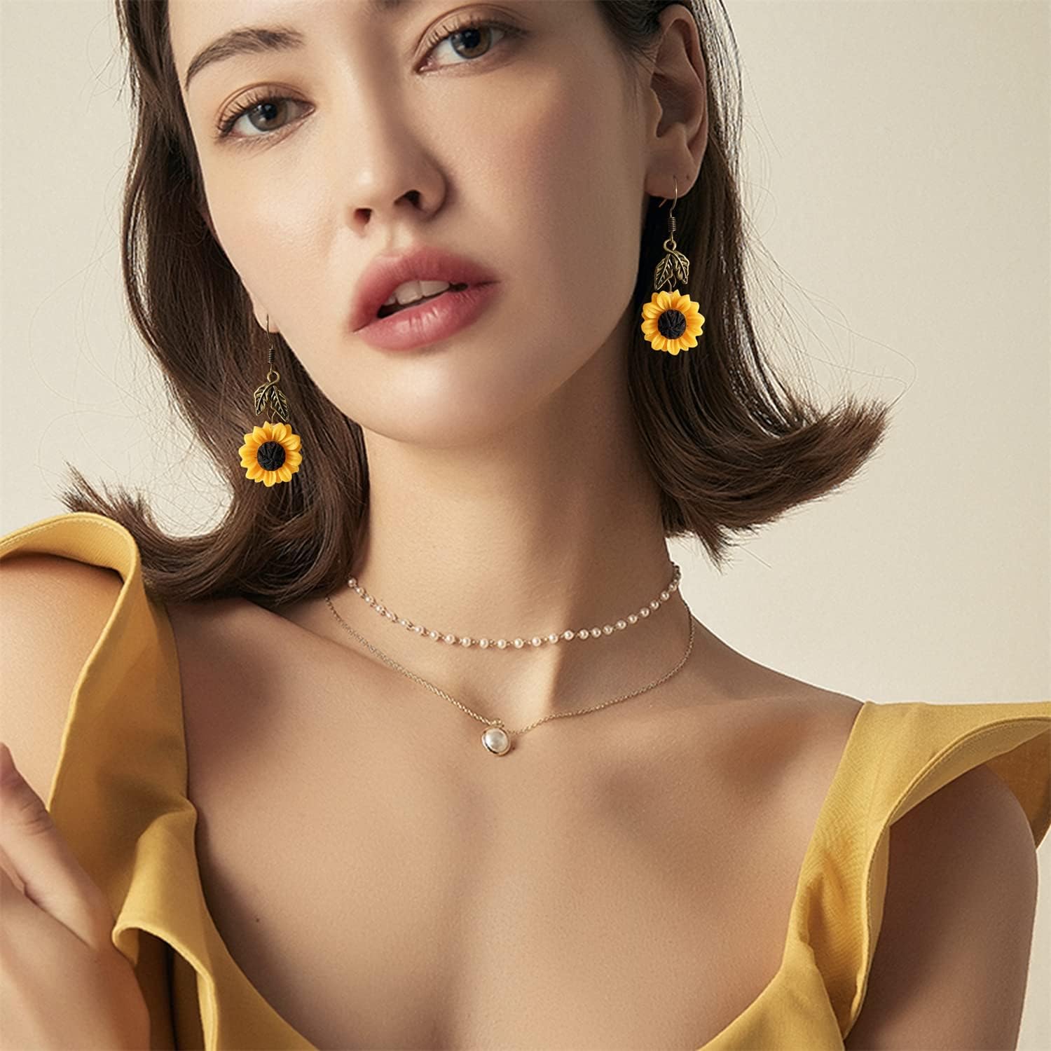 Handmade Resin 3D Sunflower Daisy Flower Dangle Drop Earrings Vintage Silver Leaf Bohemian Little Daisy Flower Hook Earring for Women Cute Elegant Summer Boho Jewelry - Image 4