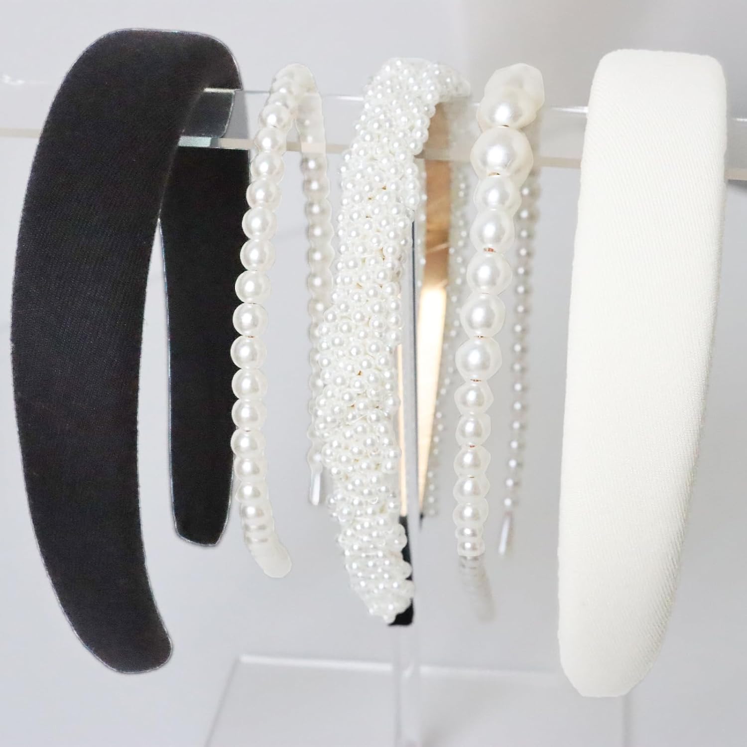 Miskate Pearl Headbands for Women, White Pearl Hair Accessories, Non-Slip Wedding Party Everyday Wear 5 Pack (White & Black) - Image 6