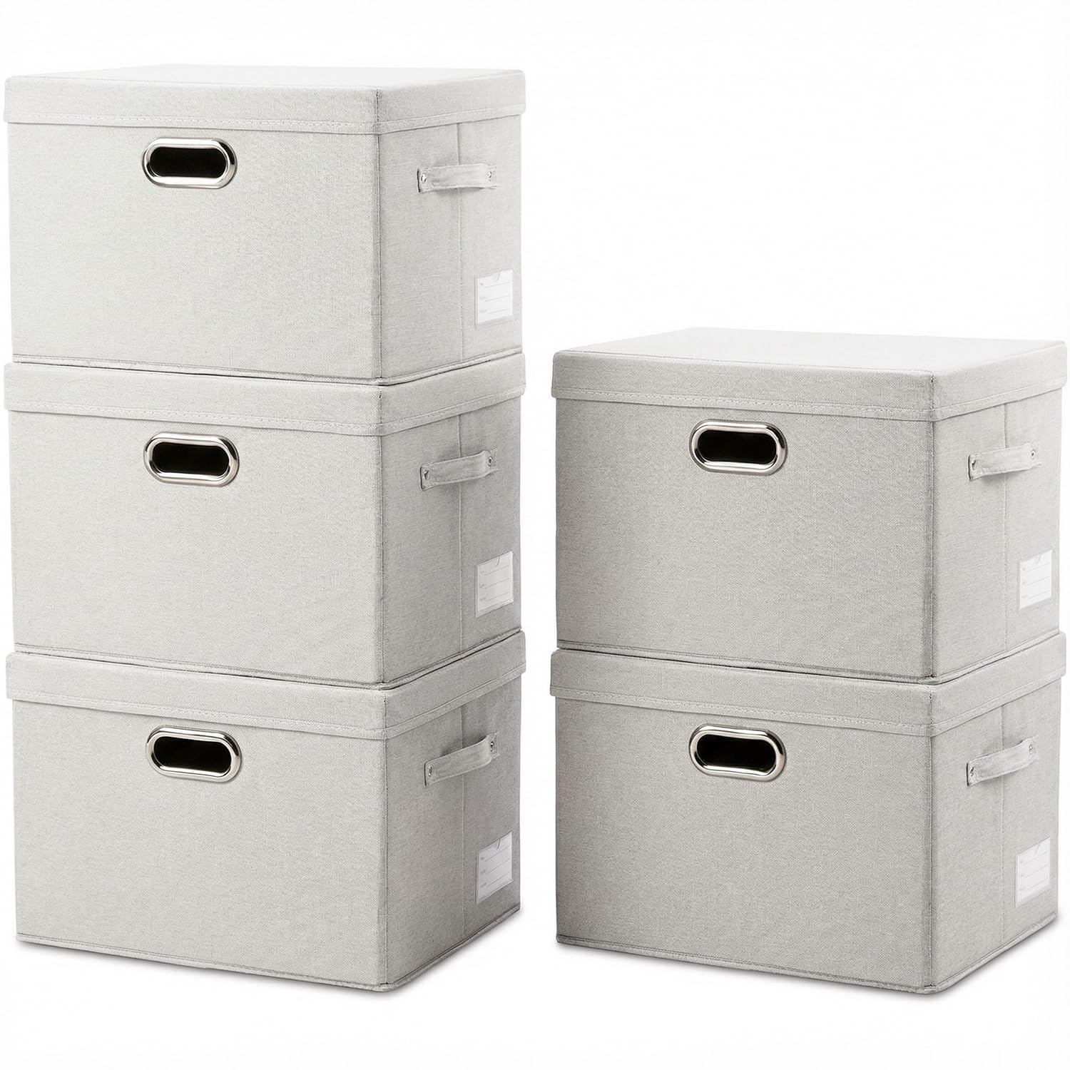 Prandom Storage Boxes with Lids Large,43x30x30cm,Beige[5-Pack] — image 1