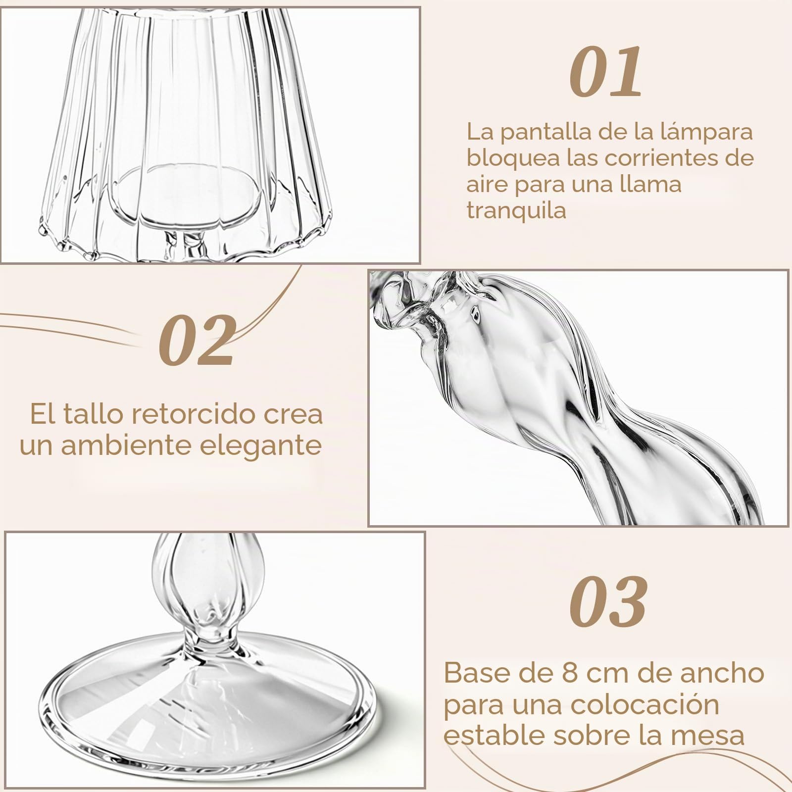 Sziqiqi Portavelas de Velas Pequeñas de Vidrio, 4 Piezas Portavelas Candelero de Cena a Las Velas Candelabros, Velas para Candelabros Centro de Mesa para Regalos de Boda y Decoración Navideña | Hurricane - Soporte para velas de té, para bodas, Navidad, pa