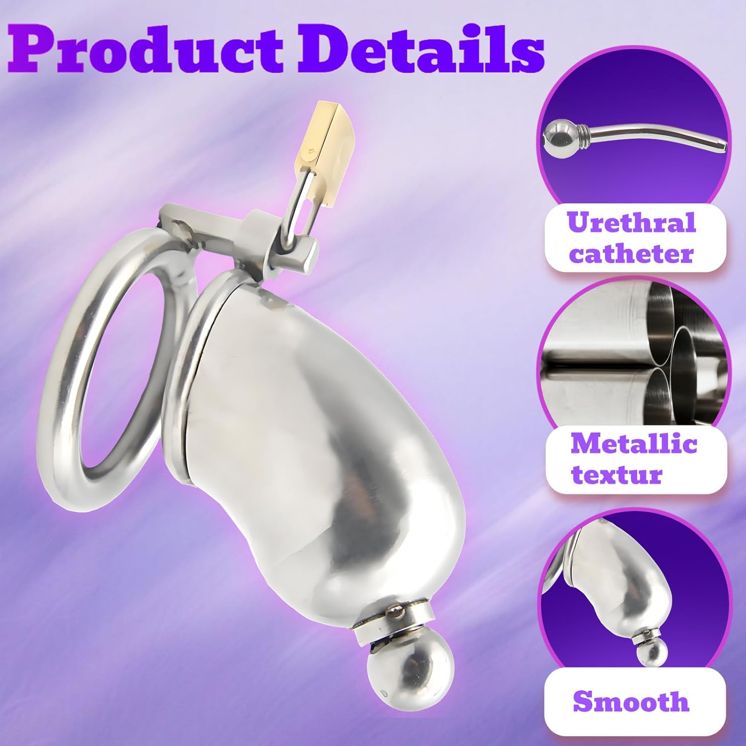 Men's Stainless Steel Penis Lock Penis Ring Cage with Lock Metal Chastity Appliance with Urethral Tube
