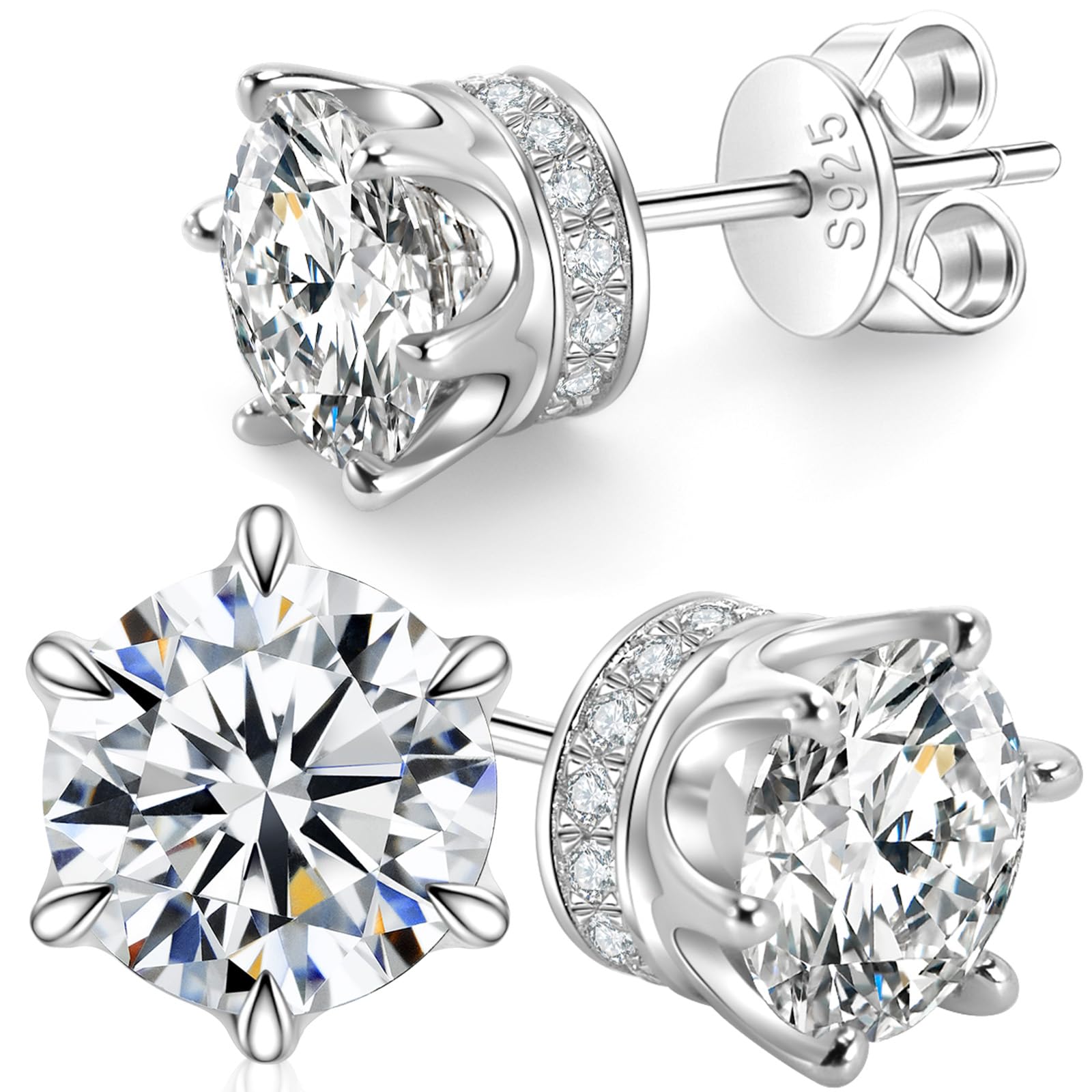 Moissanite Stud Earrings 1 2ct-2 4 ct DF Color Grade Round Cut Lab-Grown Moissanite Earrings 18K White Gold