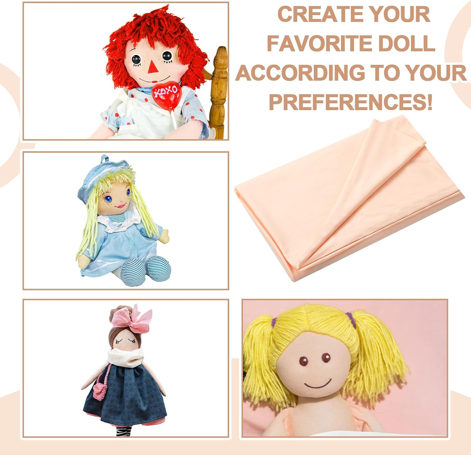 Tegeme 100% Cotton Doll Making Fabric 2 x 2 Yards Soft Skin Fabric DIY Face and Body Doll Making Supplies for Sewing Puppet Crochet Dolls Animals Apparel