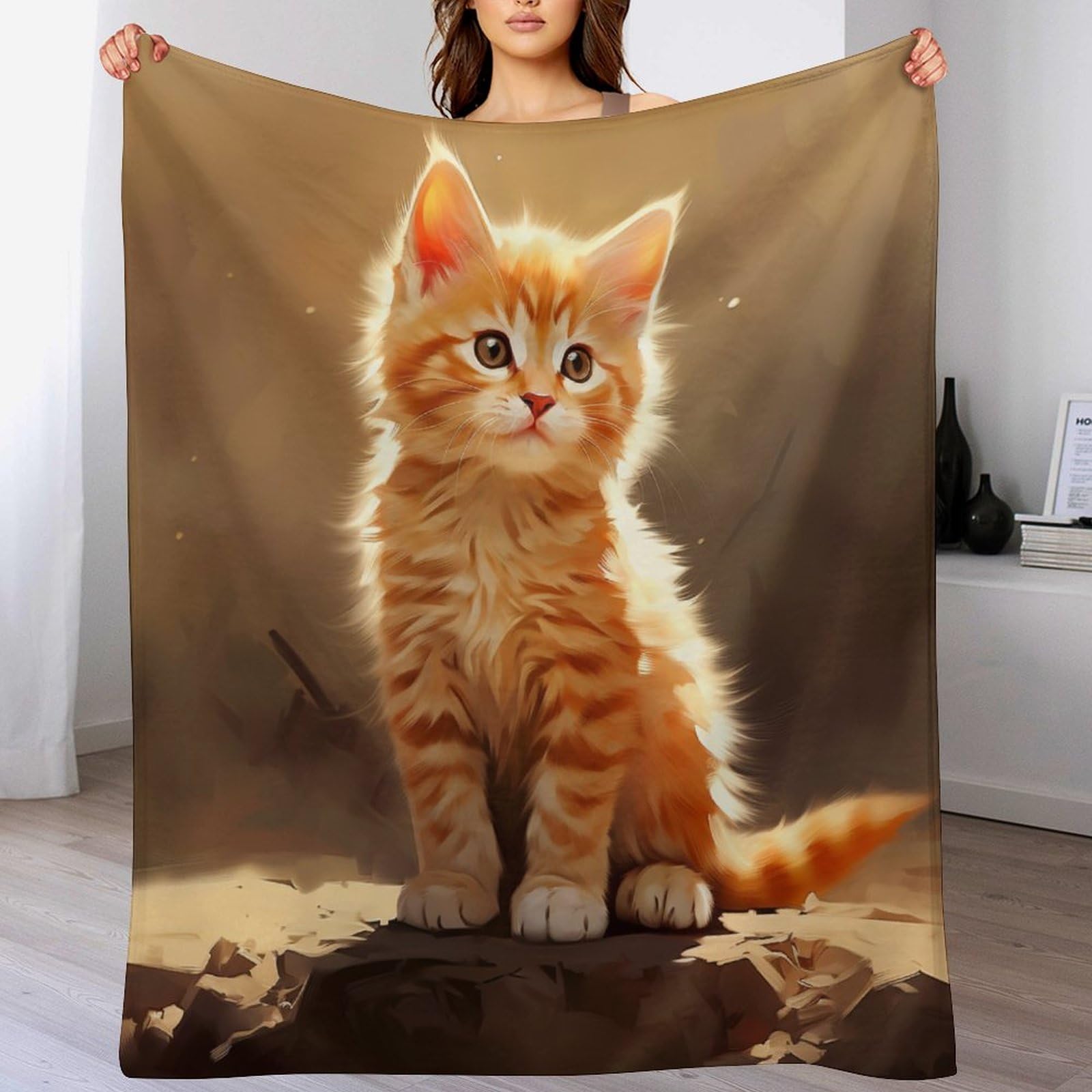 Couverture jeté flannel chat mignon 100x130cm plaid doux pour canapé