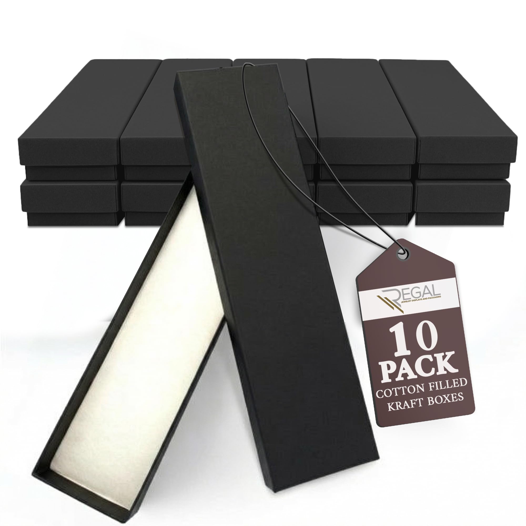 RJ Displays-10 Pack Jewelry Boxes Cotton Filled Assorted Mixed Gift Box Set for Ring, Pendants, Necklace, Bracelets Watch (Matte Black)
