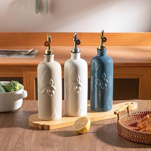 Miniatura 3 de Sweejar Botella dispensadora de aceite de oliva de cerámica para encimera de cocina, dispensador de aceite de 20 onzas con boquilla dorada, aceite