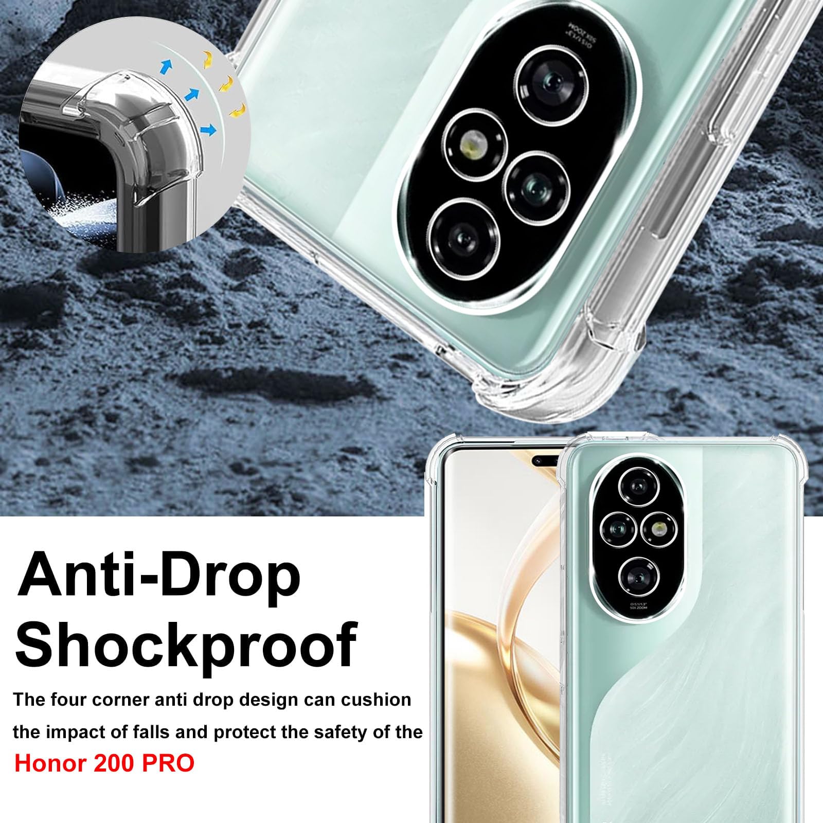 Liisooka Cover per Honor 200 Pro 5G, Custodia in TPU Antiurto Sottile di Livello Militare, Resistente all'ingiallimento, Custodia per Telefono in PC Rigido, Retro Antigraffio, Trasparente