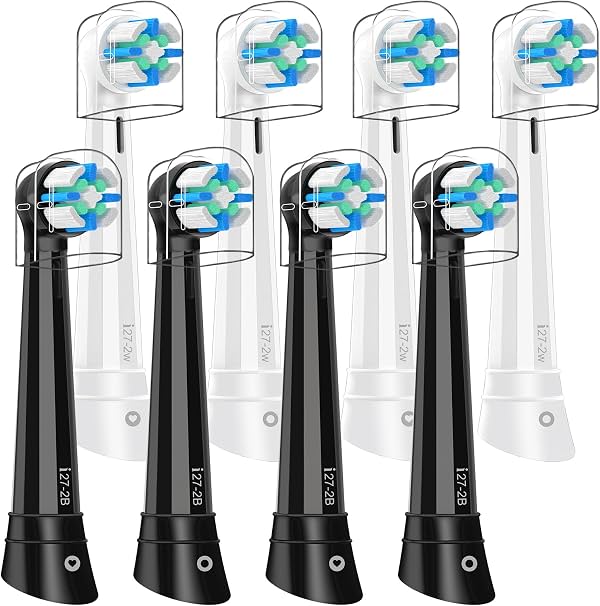 8 cabezales de repuesto compatibles con Oral-B iO, para series 2 3 4 5 6 7 8 9 10 de limpieza profunda, para eliminación de placa (negro/blanco)