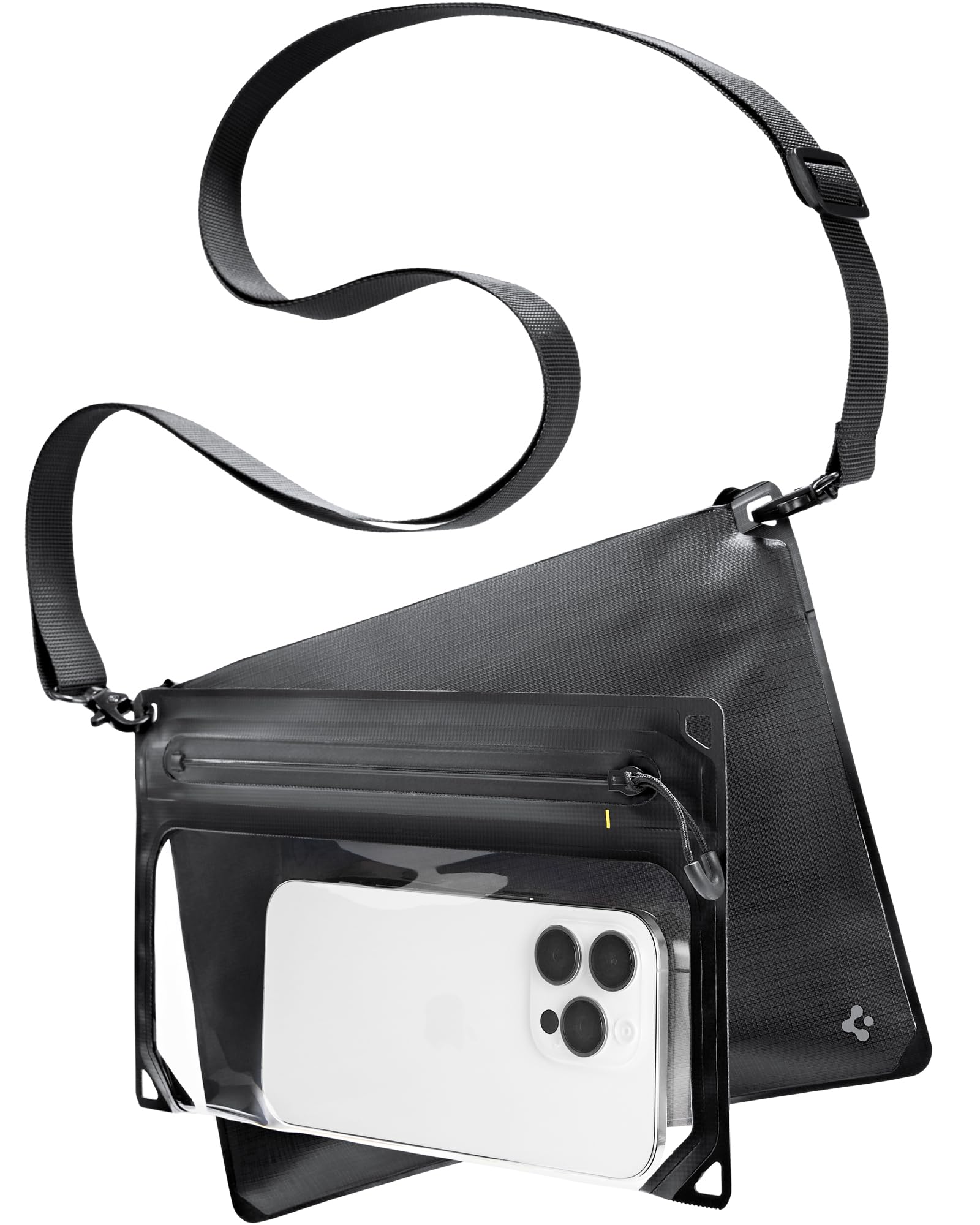 Spigen A640 AquaShiled Modular Waterproof Crossbody Bag with Dual Detachable Pocket, IPX8 Dry Pouch for Travel, Beach, and Water Activities - Black