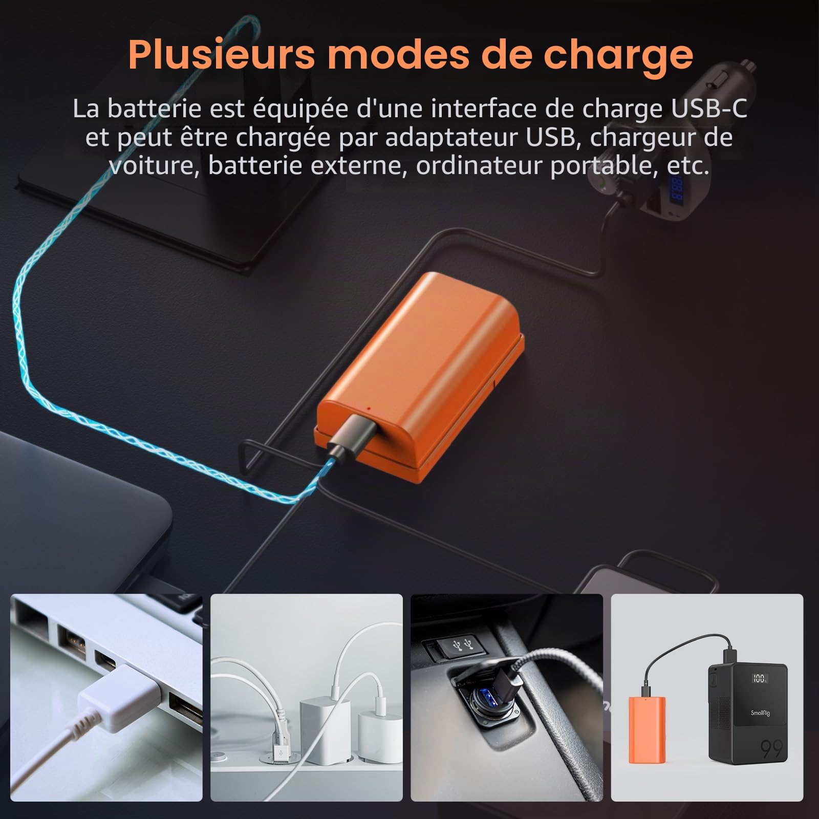 SMALLRIG Batterie 3500mAh USB-C pour Sony Compatible avec NP-F550 F750 F970, 3H Charge Complète, Batterie pour Moniteur, Lampe Vidéo, Caméscope, Téléphone, Pas pour BMPCC 6K, Orange - 4971