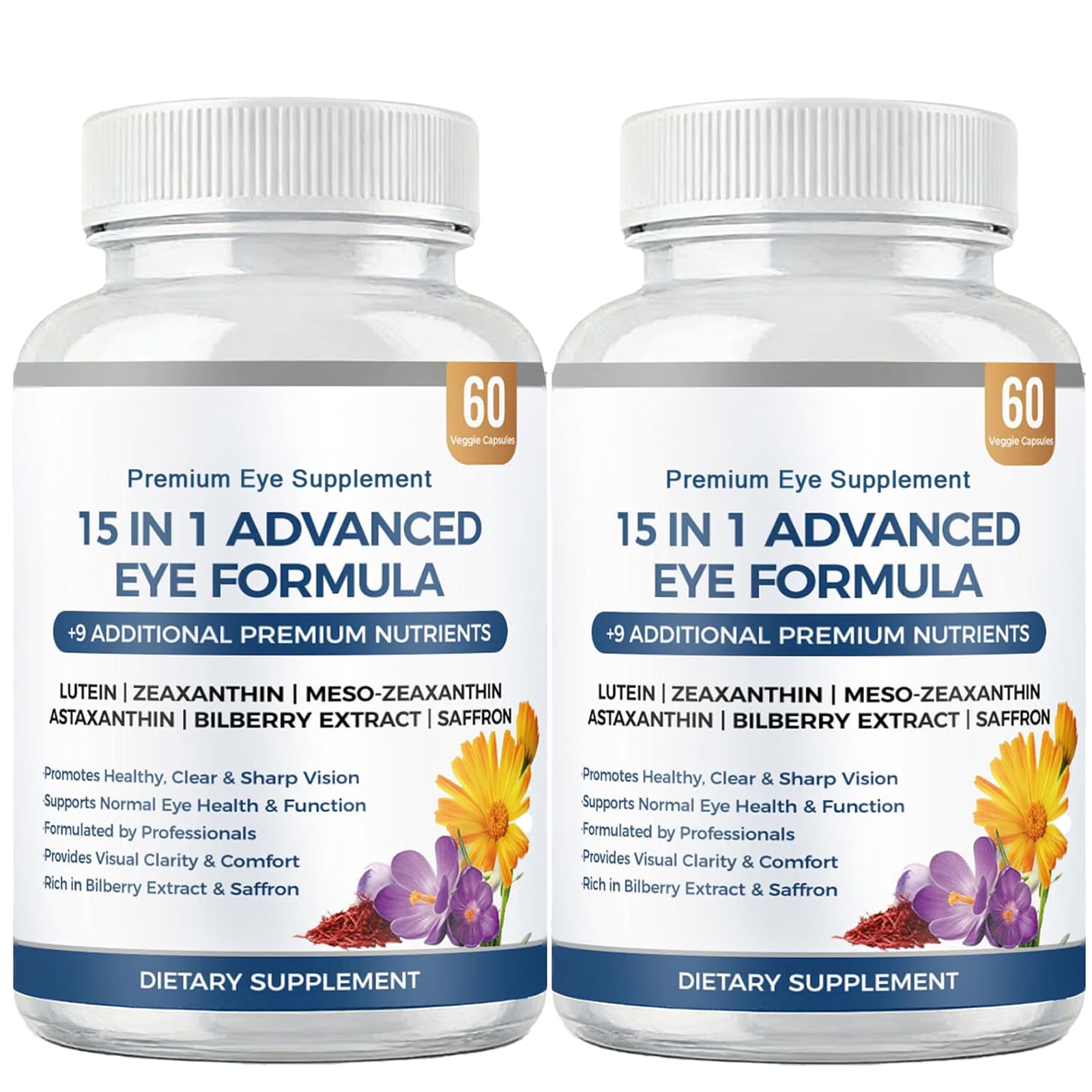 15 in 1 Advanced Eye Formula with All 3 Carotenoids, Lutein & Zeaxanthin, Saffron & Bilberry Extract 60 Count (Pack of 1) — Amazon image 8
