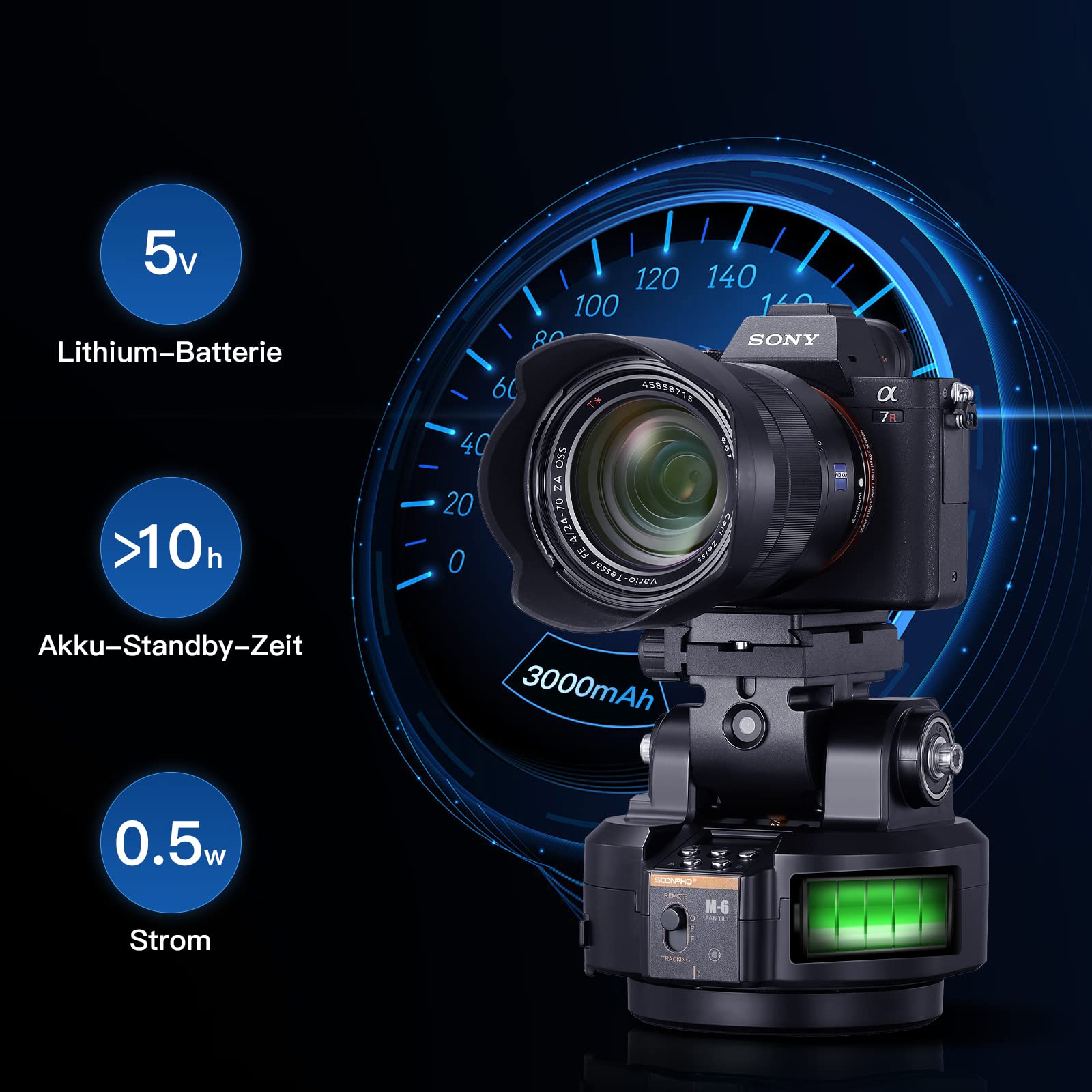 Soonpho M6 Testa motorizzata Supporto Elettrico a 360°,con morsetto per Telefono e Telecomando wireless AI Face Tracking, riconoscimento dei gesti AB a due punti per DSLR, treppiede, telefono