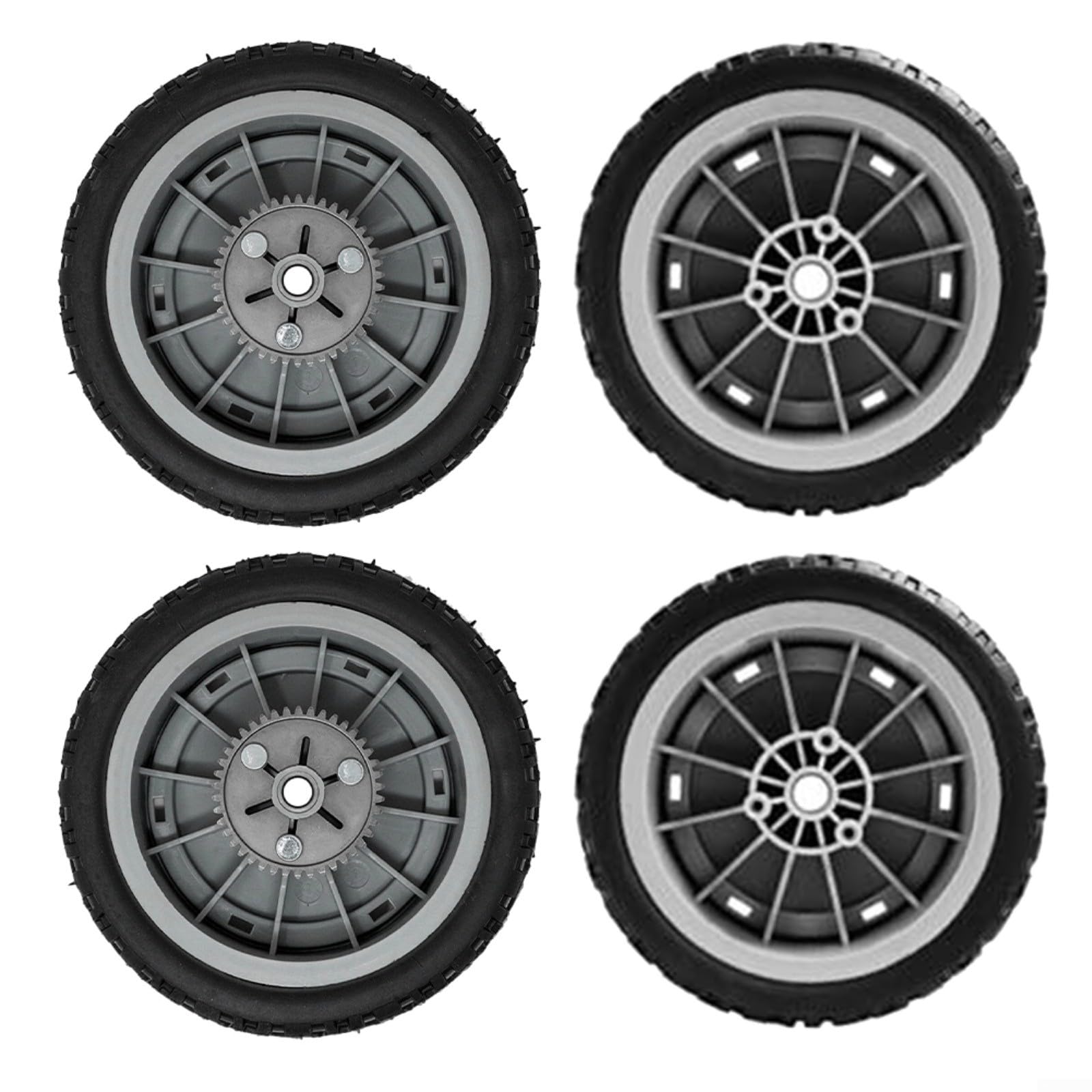 Conjunto de rueda delantera y trasera para cortacésped Toro 107-3708 y 107-3709 para modelos 20053 a 20384, juego de 2 o 4 piezas para césped y jardín al aire libre (4 piezas)