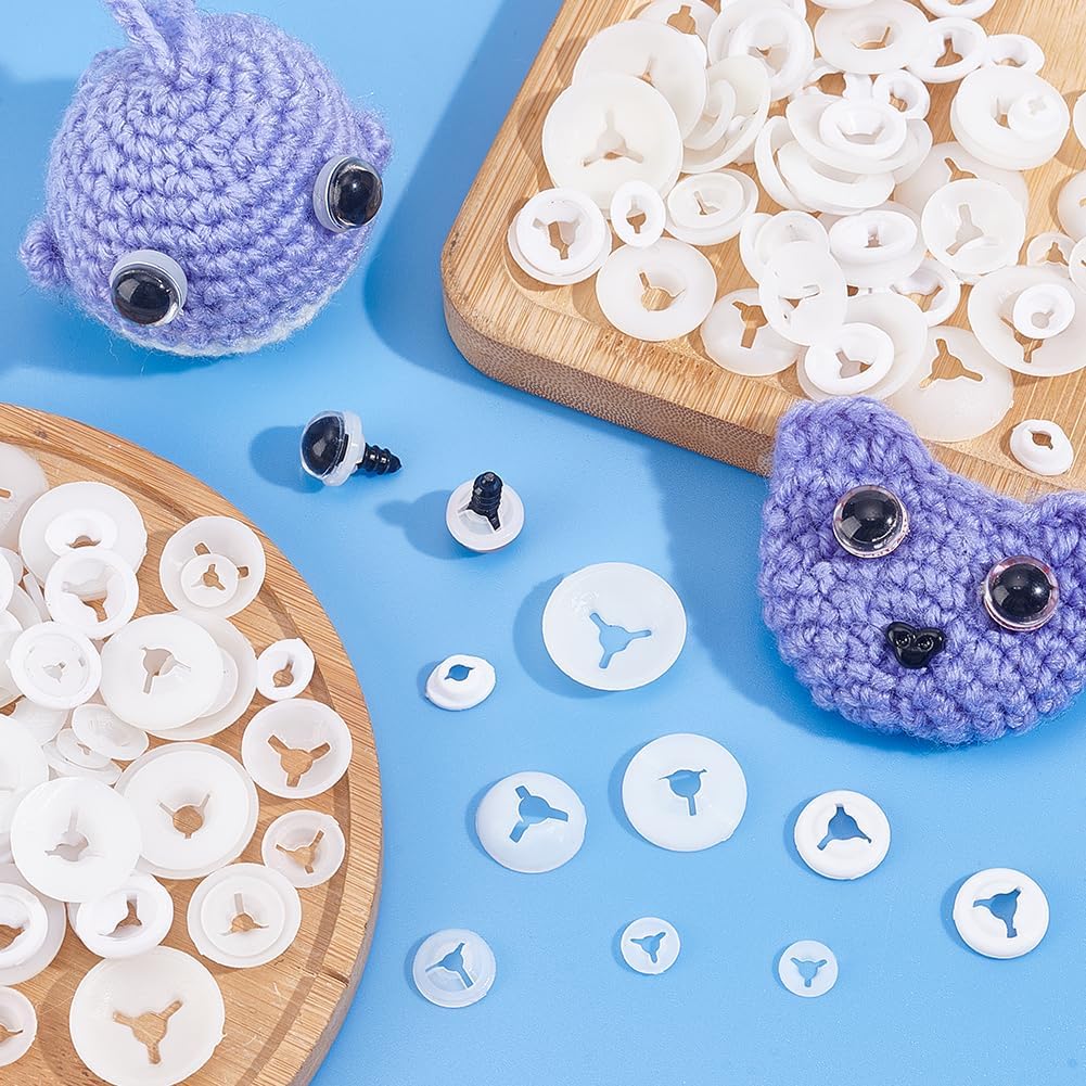 PH PandaHall 180PCS Safety Eyes Washers, 7 Sizes Craft Eyes Backs Flat Round Stuffed Crochet Eyes Gaskets Kawaii Eyes Washers for Teddy Bear, Amigurumi Craft, Puppet, Plush Animal Making