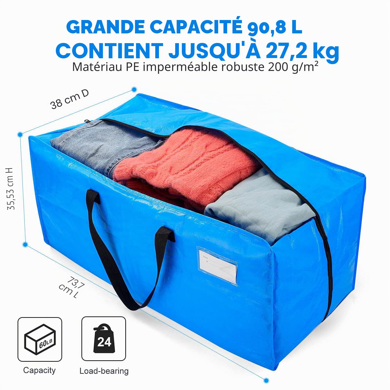 AlexHome Lot de 5 sacs de déménagement très résistants en plastique réutilisables, compatibles avec chariot Ikea Frakta (bleu)