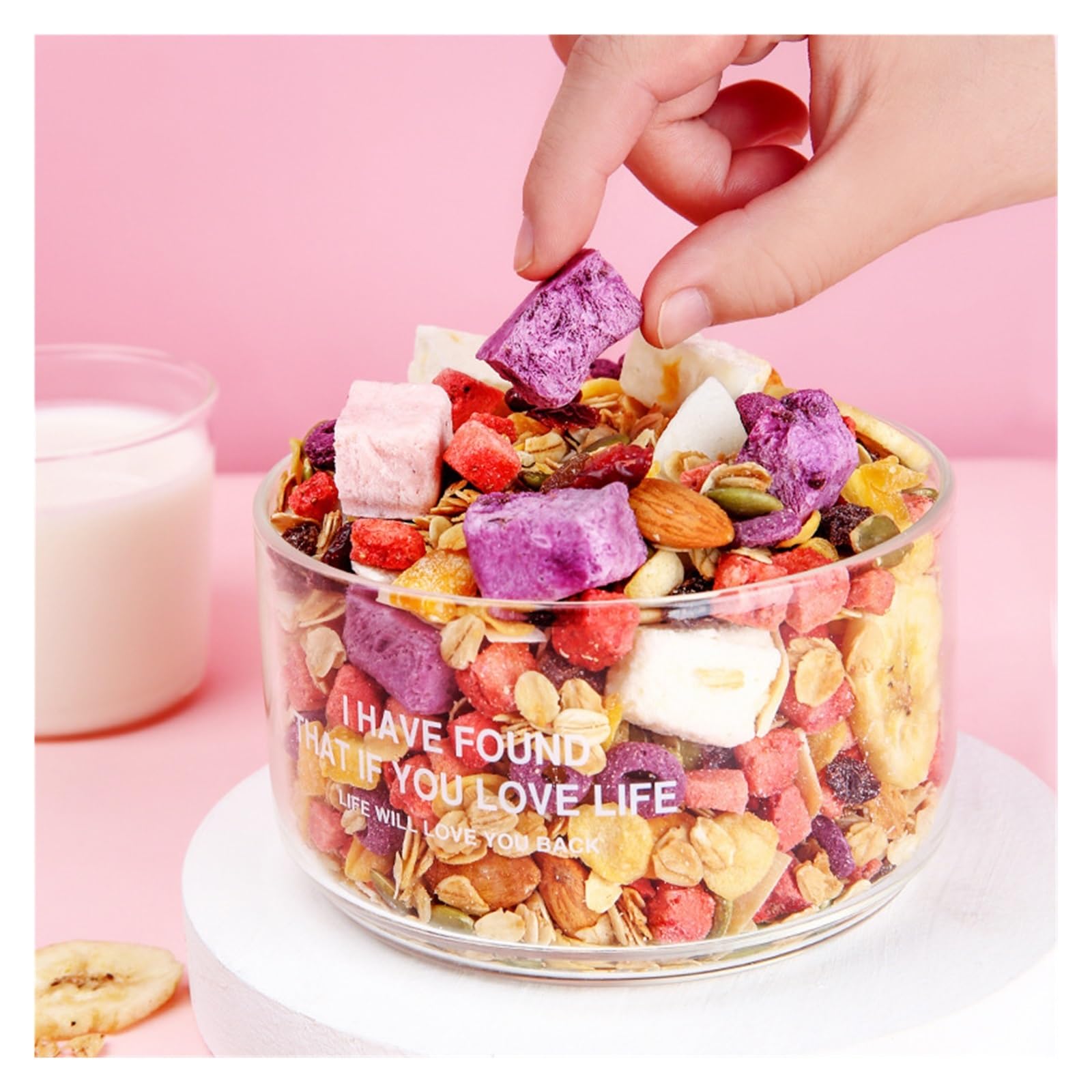 Granola de yogur con trozos de fruta 500 g, patatas fritas de avena instantáneas al horno, mezcla de frutas y frutos secos liofilizados(2pcs)