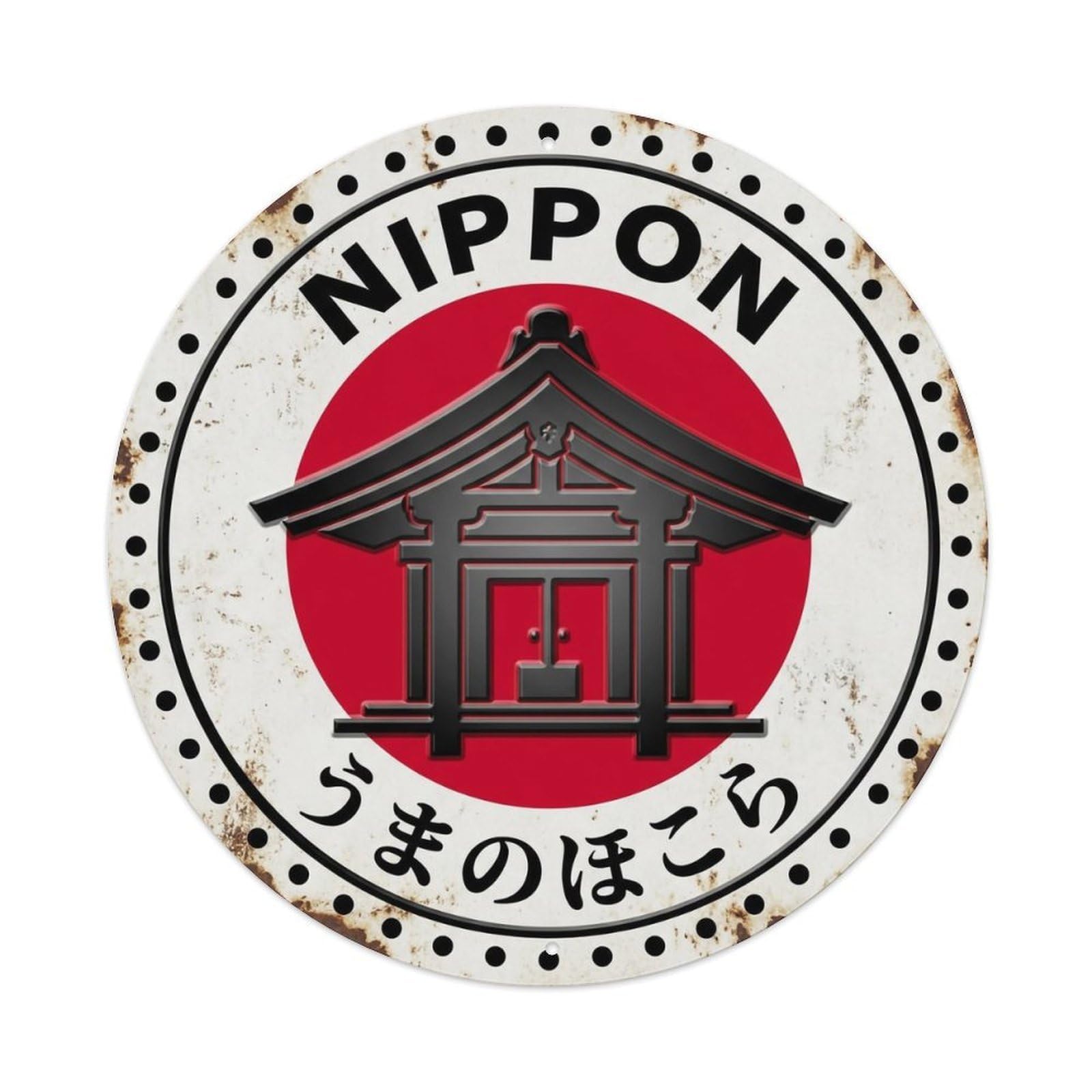 Horse Shrine Nippon Equine Sacred Building Aged Metal Tin Sign