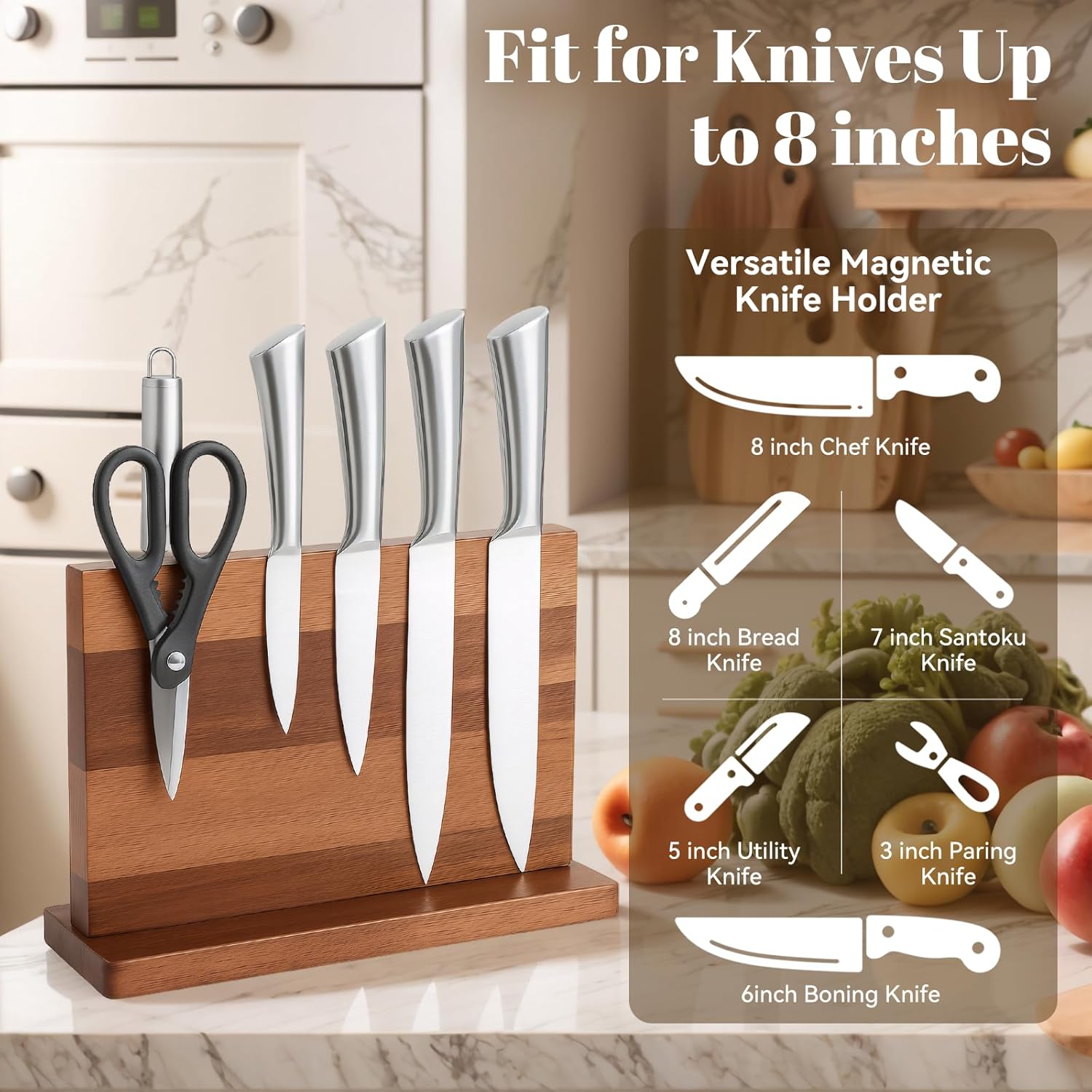 Qoosea Magnetic Knife Block without Knife: Knife Holder with Double-Sided Strong Magnetic, Acacia Wood Material, Universal Holder for Kitchen Cooking Outdoor Picnic Cutlery Storage 12 x 8.5 Inches