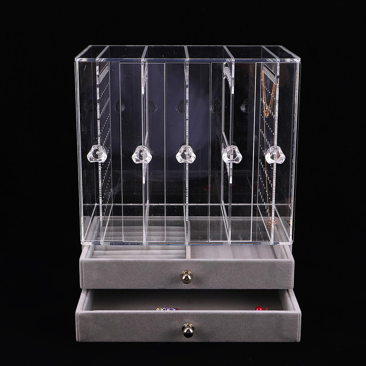 ifundom 1pieza Exhibidor Acrílico para Joyas con Puertas y Organizador de Anillos y Collares Transparente Soporte de Almacenamiento Multifuncional para Escritorio Casa y Tienda