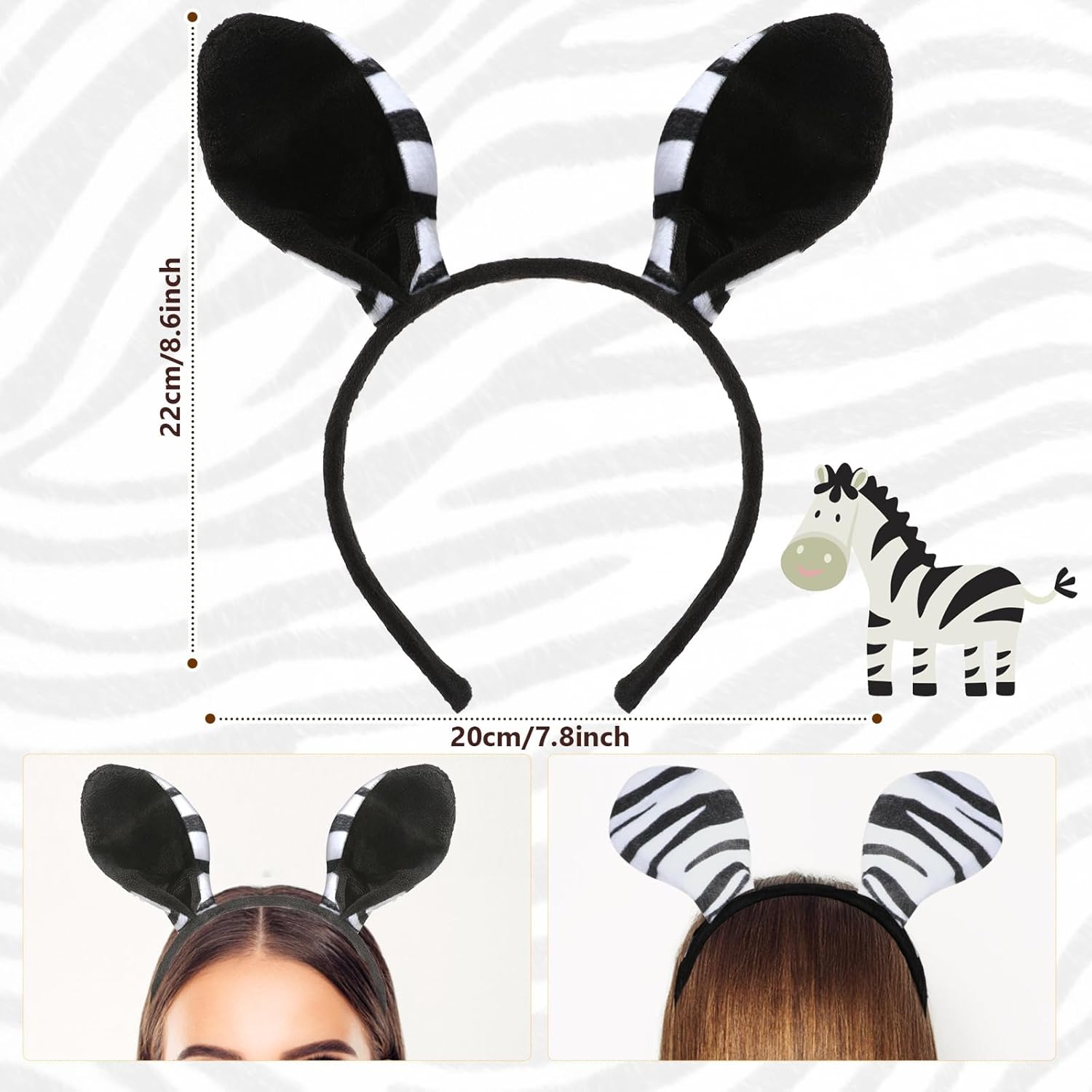 XEPST Animal Zebra Costume Set, Zebra Ears and Tail Set with Ears Headband and Tail for Animal Costume Cosplay Birthday Party Accessories Halloween Fancy Dress Party Supplies - Image 2