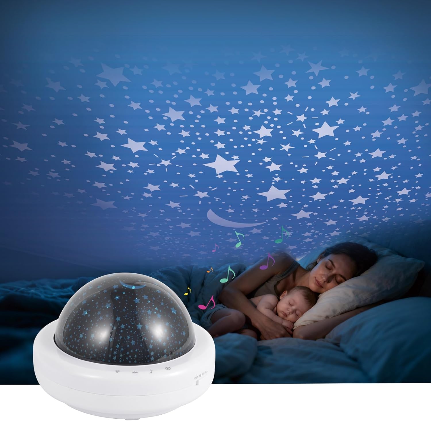Projection Sleep Device, Night Light with Touch Control, White Noise & Music Sound Machine, 5V USB/Battery Powered, Sleep Aid for Kids and Adults, Home Bedroom Decor