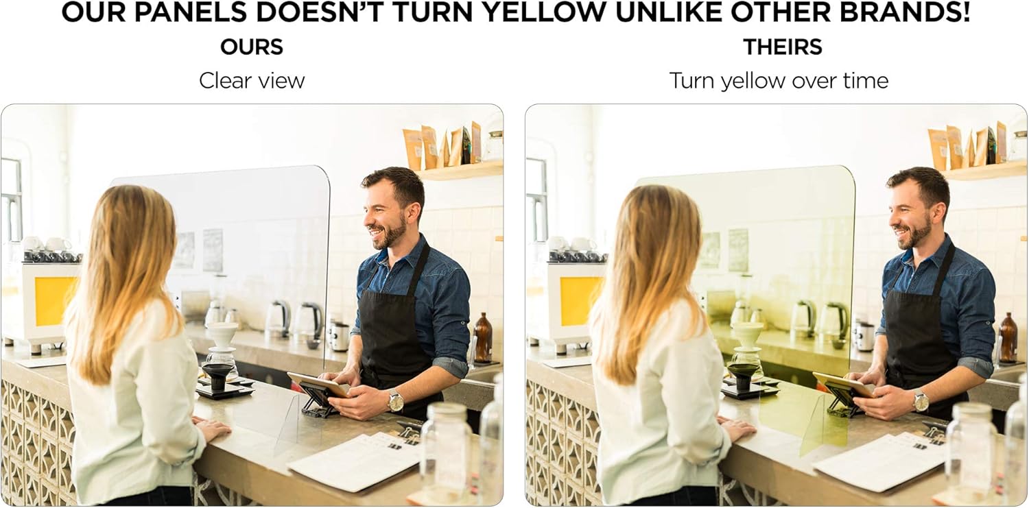 flybold Sneeze Guard for Desk Plexiglass Sheet - Barrier for Counter Acrylic Desk Divider - 92% Transparency Anti Fade Plastic Protective Shields for Office Furniture Partitions 48 X 32