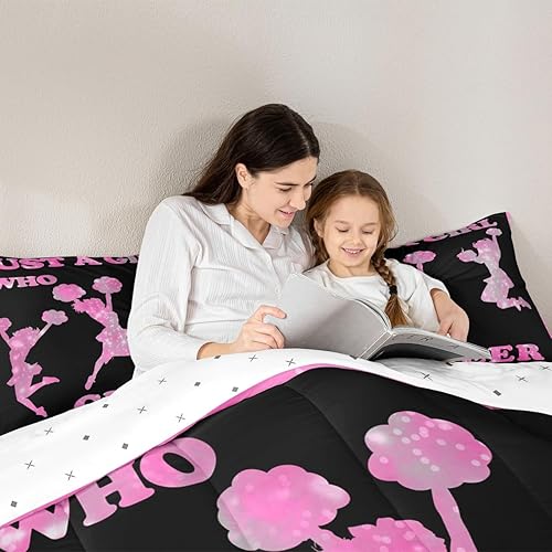 Miniatura 6 de Feelyou Juego de edredón de animadoras para niñas, juego de ropa de cama para hija y niña, decoración con purpurina rosa, juego de edredón de