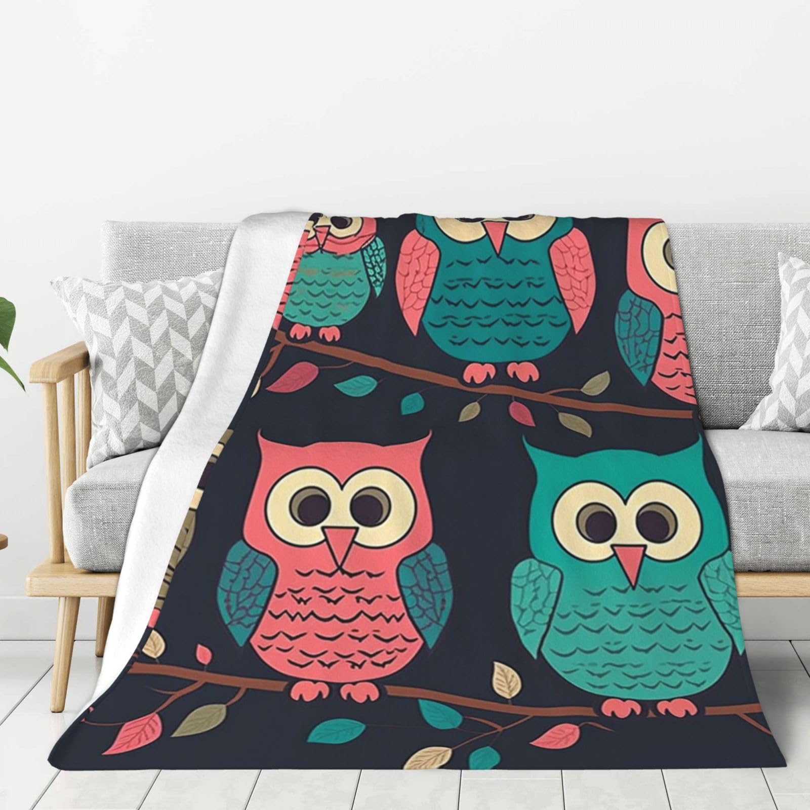 Cute Owls Throw Blanket Plush Flannel Fleece Blanket, Soft Lightweight Cozy Blankets 80"X60" for Bed Couch Sofa Travel