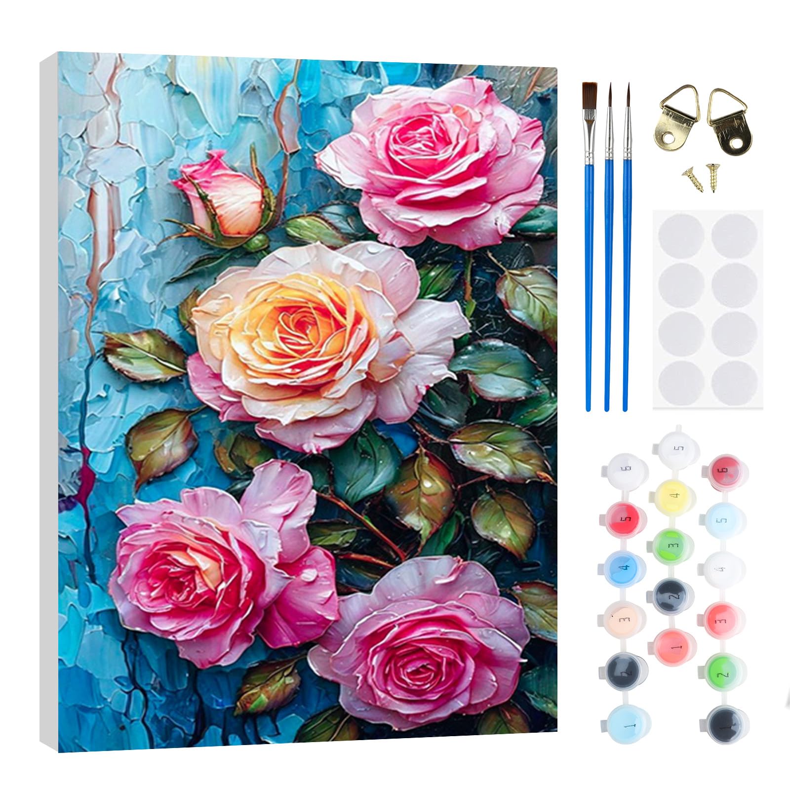 RICUVED Flower Paint by Numbers Kits for Adults Kids,Rose Painting Kits for Beginners On Clear Symbols Canvas with Wooden Framed, Easy DIY Acrylic Pigment Drawing Paintwork 20x30cm
