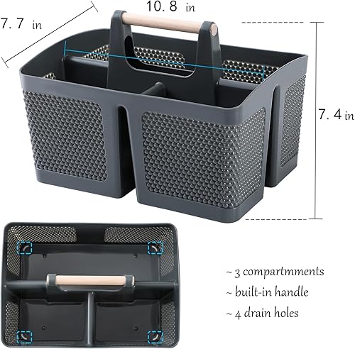Miniatura 3 de rejomiik Cesta Portátil para Ducha, Canasta Organizadora de Plástico para Limpieza, Bolsa de Almacenamiento con Asa para Baño, Universidad,