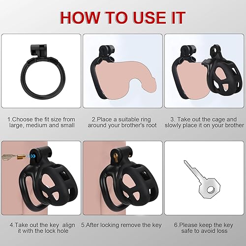 Miniatura 6 de BDSM, jaula de castidad masculina para juguetes sexuales con cinturón elástico y bloqueo invisible, 4 anillos, diseño ligero y cómodo para uso a