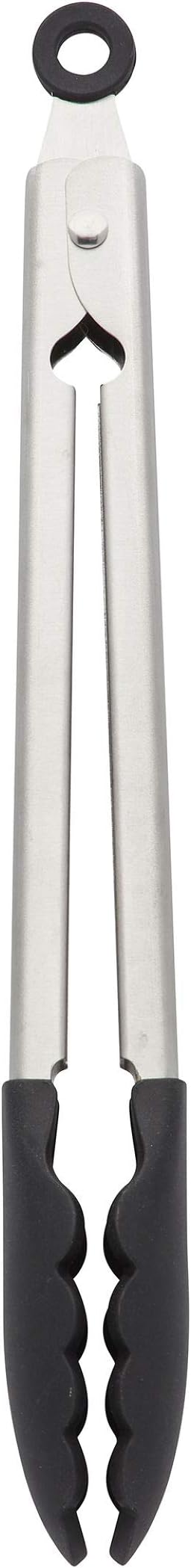Silicone Tipped Stainless Steel Tongs, 10.26 Inch, Black